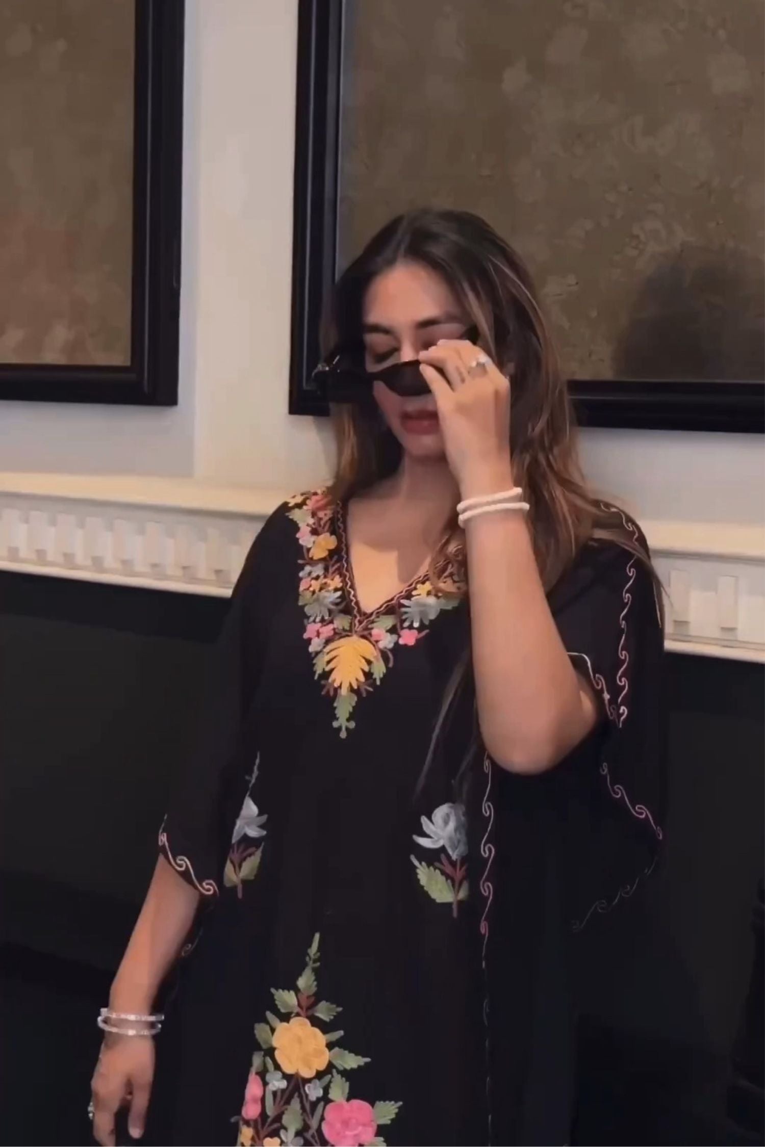 Shiana Kothari In Jet Black Aari Embroidered Kashmiri Long Cotton Kaftan