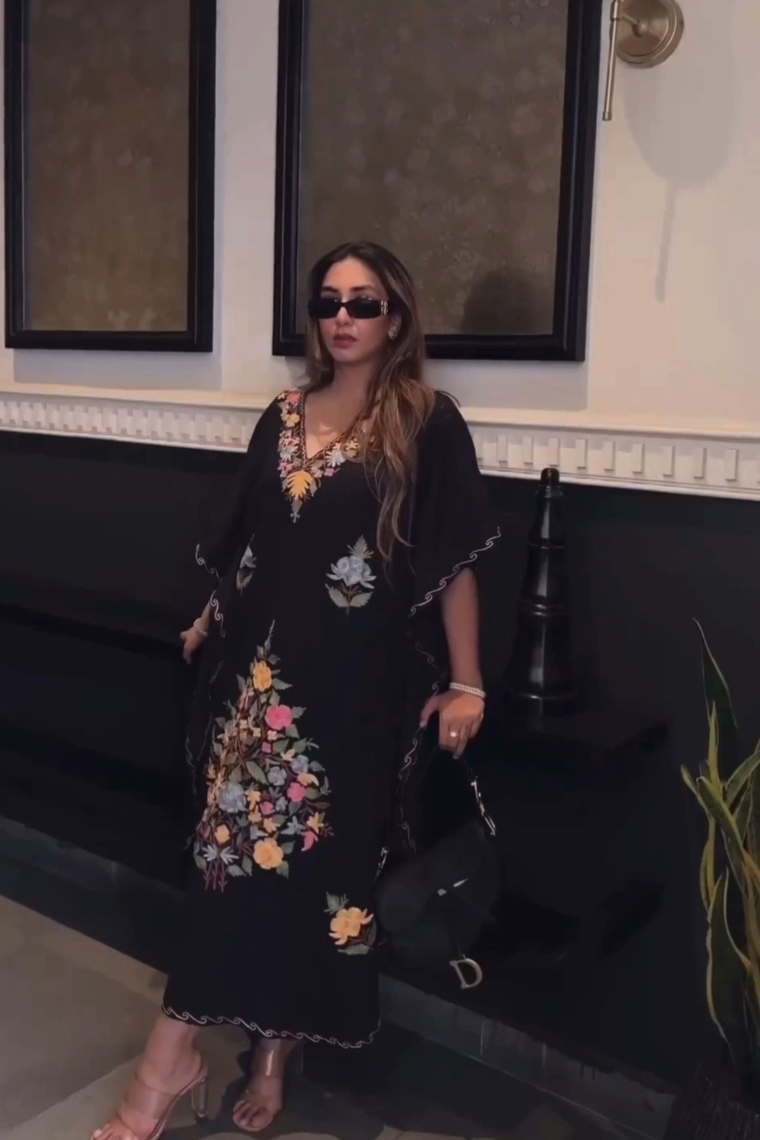 Shiana Kothari In Jet Black Aari Embroidered Kashmiri Long Cotton Kaftan