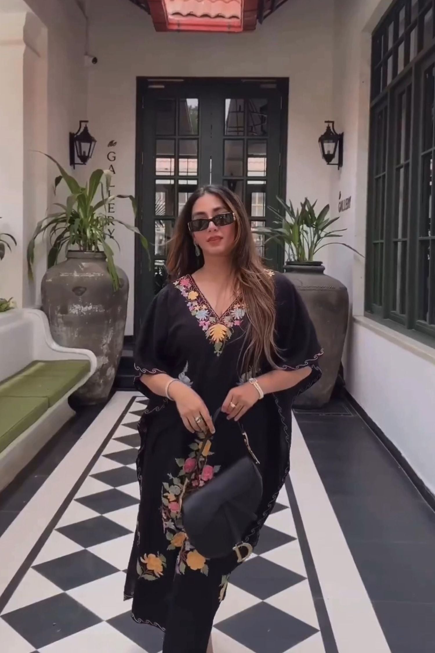 Shiana Kothari In Jet Black Aari Embroidered Kashmiri Long Cotton Kaftan