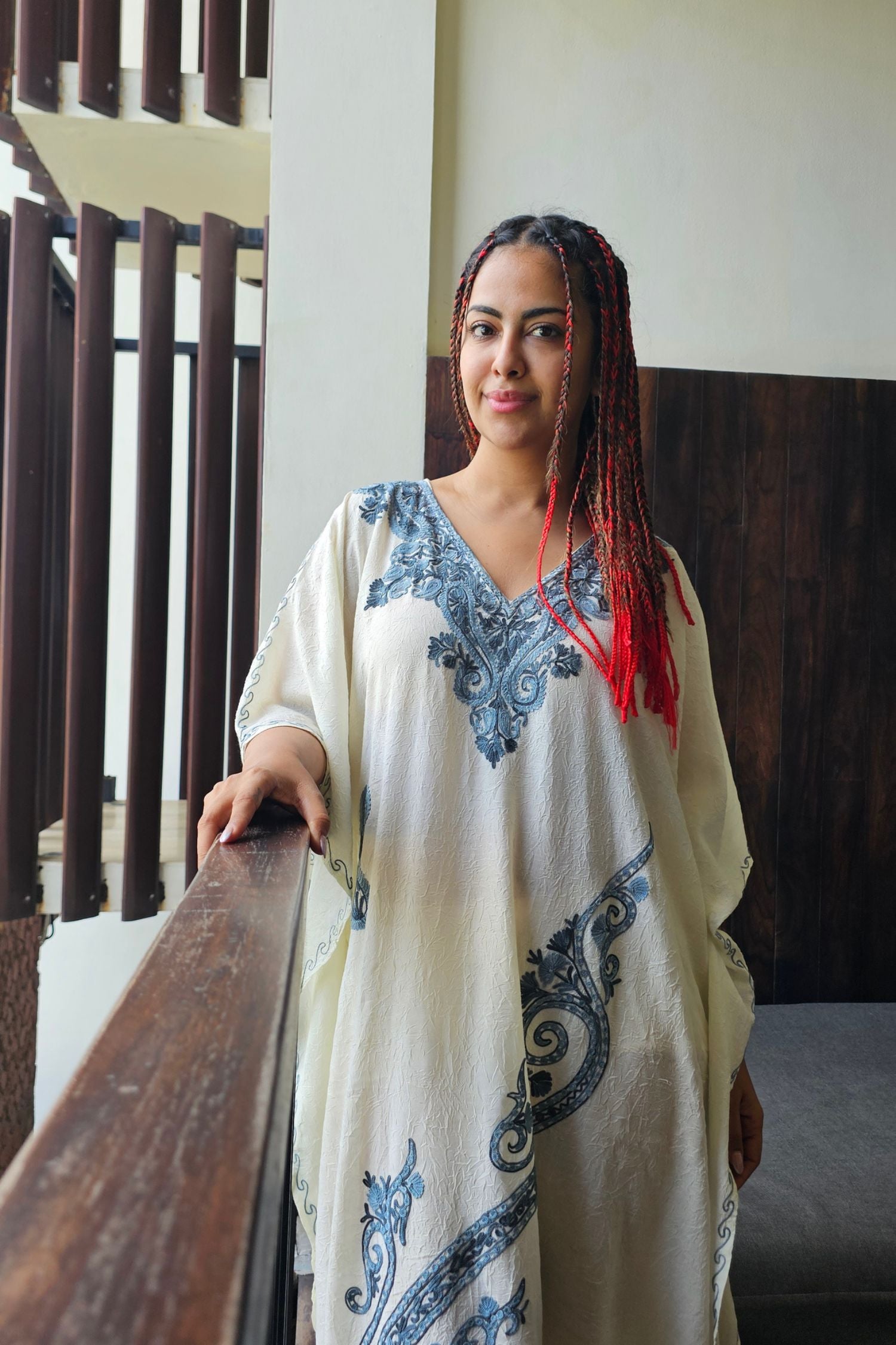 Avika Gor In Ivory Kashmiri Embroidered Long Cotton Kaftan