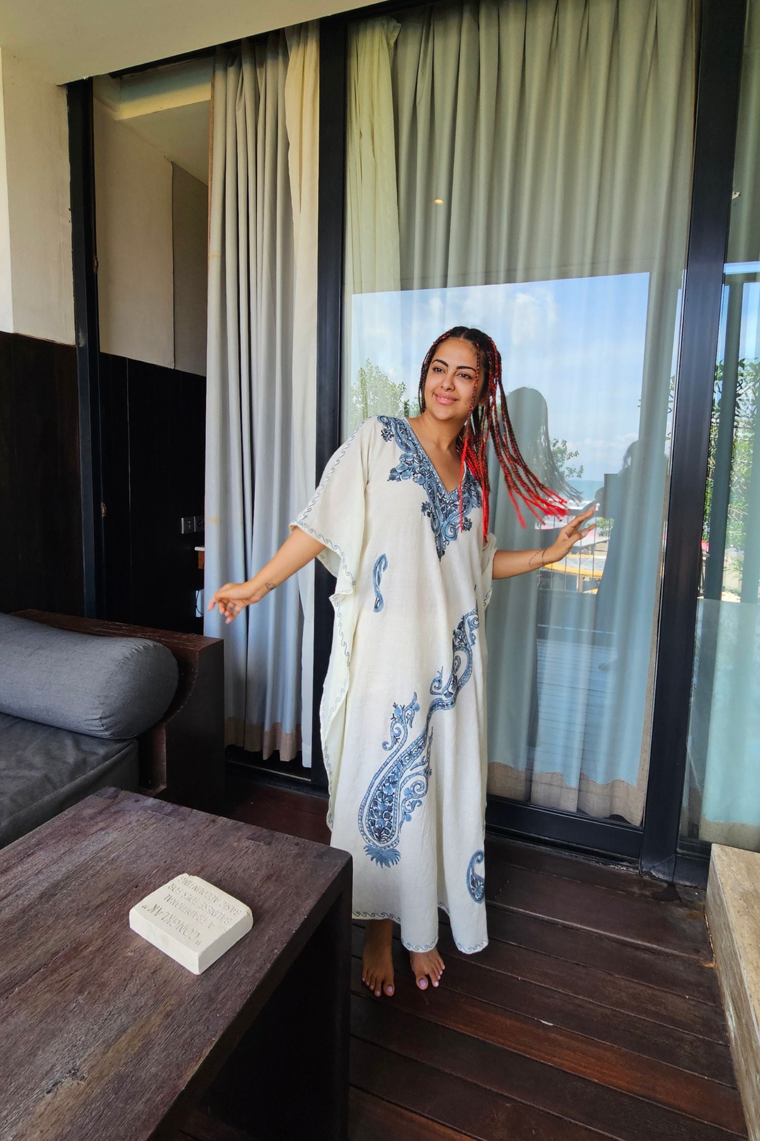 Avika Gor In Ivory Kashmiri Embroidered Long Cotton Kaftan