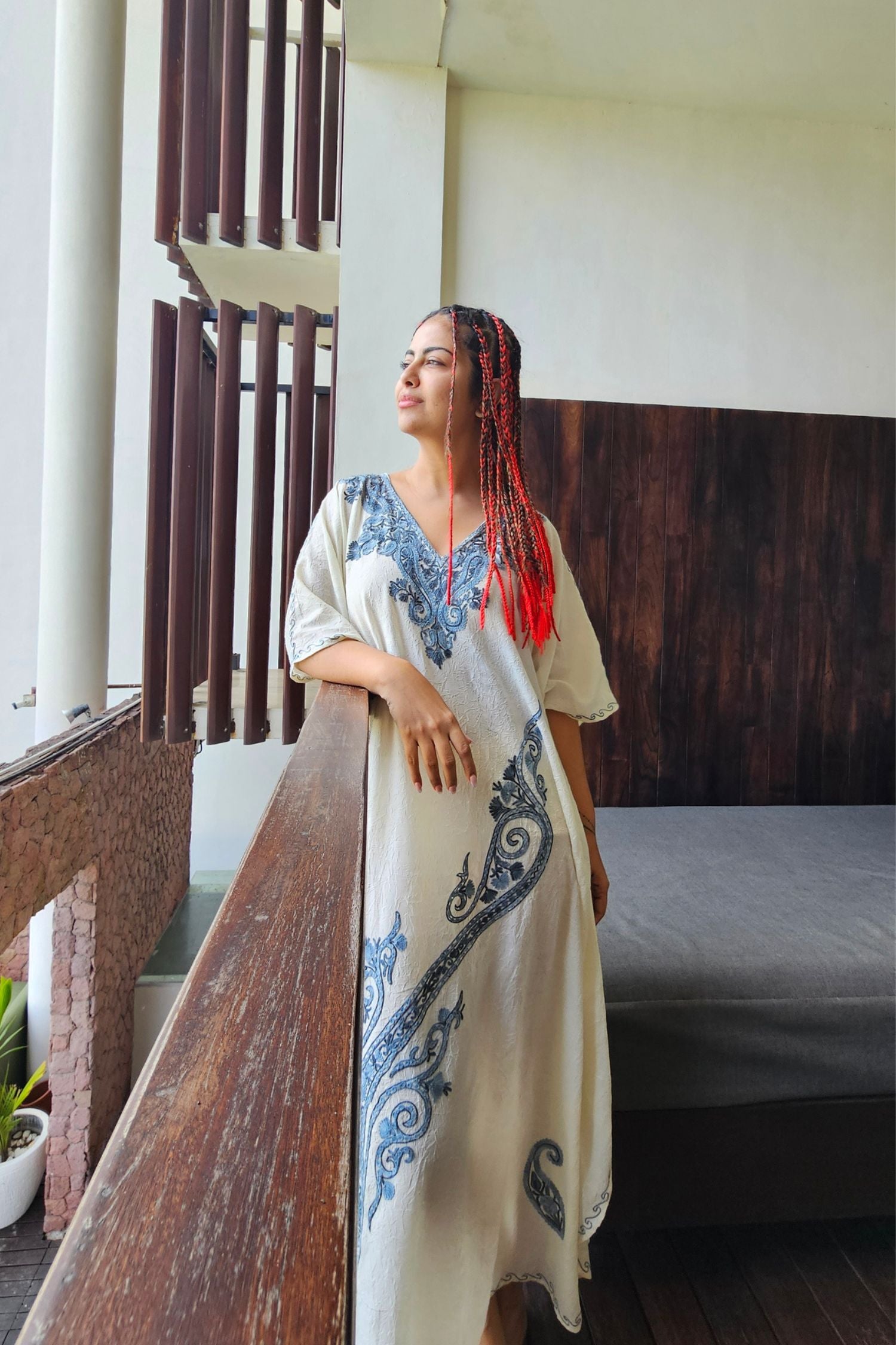 Avika Gor In Ivory Kashmiri Embroidered Long Cotton Kaftan