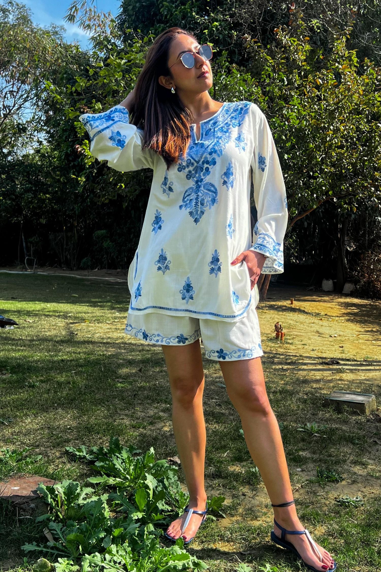 Rashee Shah Kuchroo In Flirty Fling White Kashmiri Kurta Shorts Set