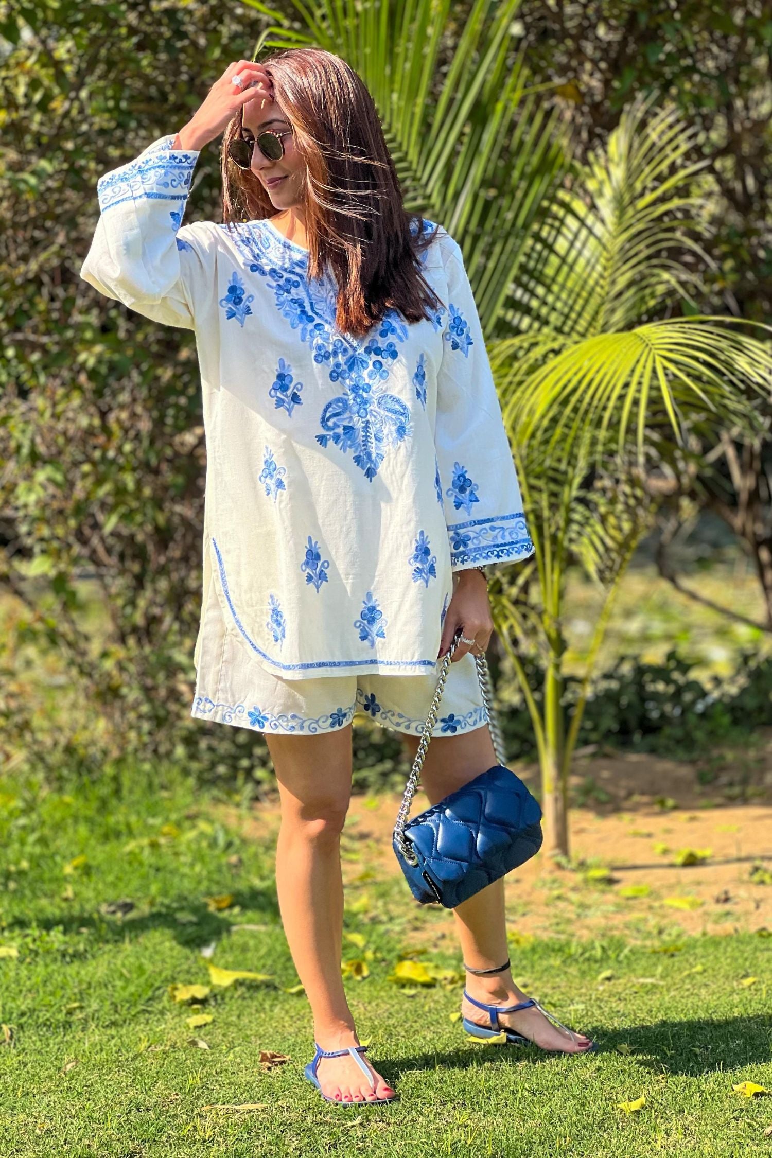Rashee Shah Kuchroo In Flirty Fling White Kashmiri Kurta Shorts Set