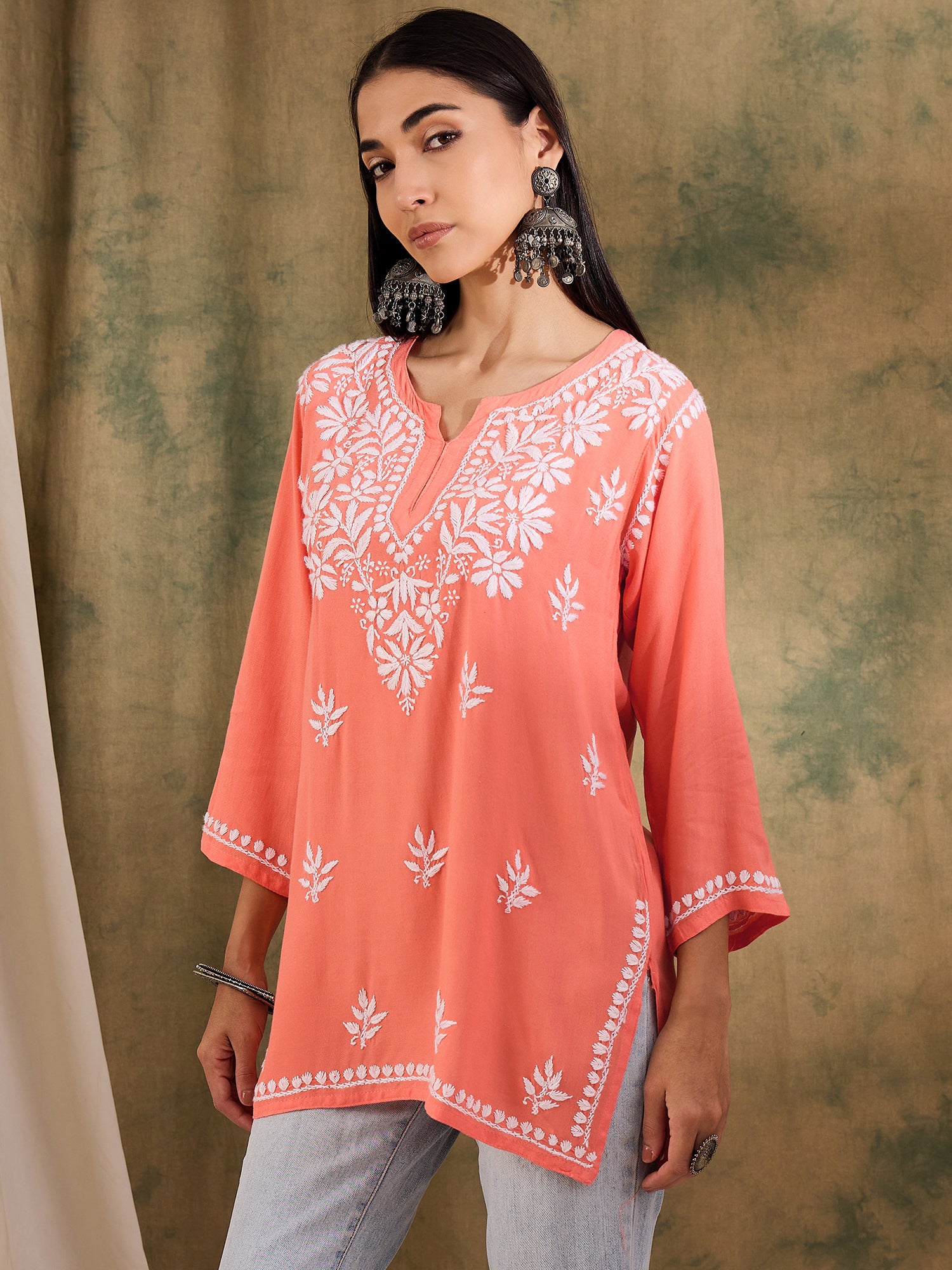 Jenna_Orange_Chikankari_Short_Kurta_shop_Namastay