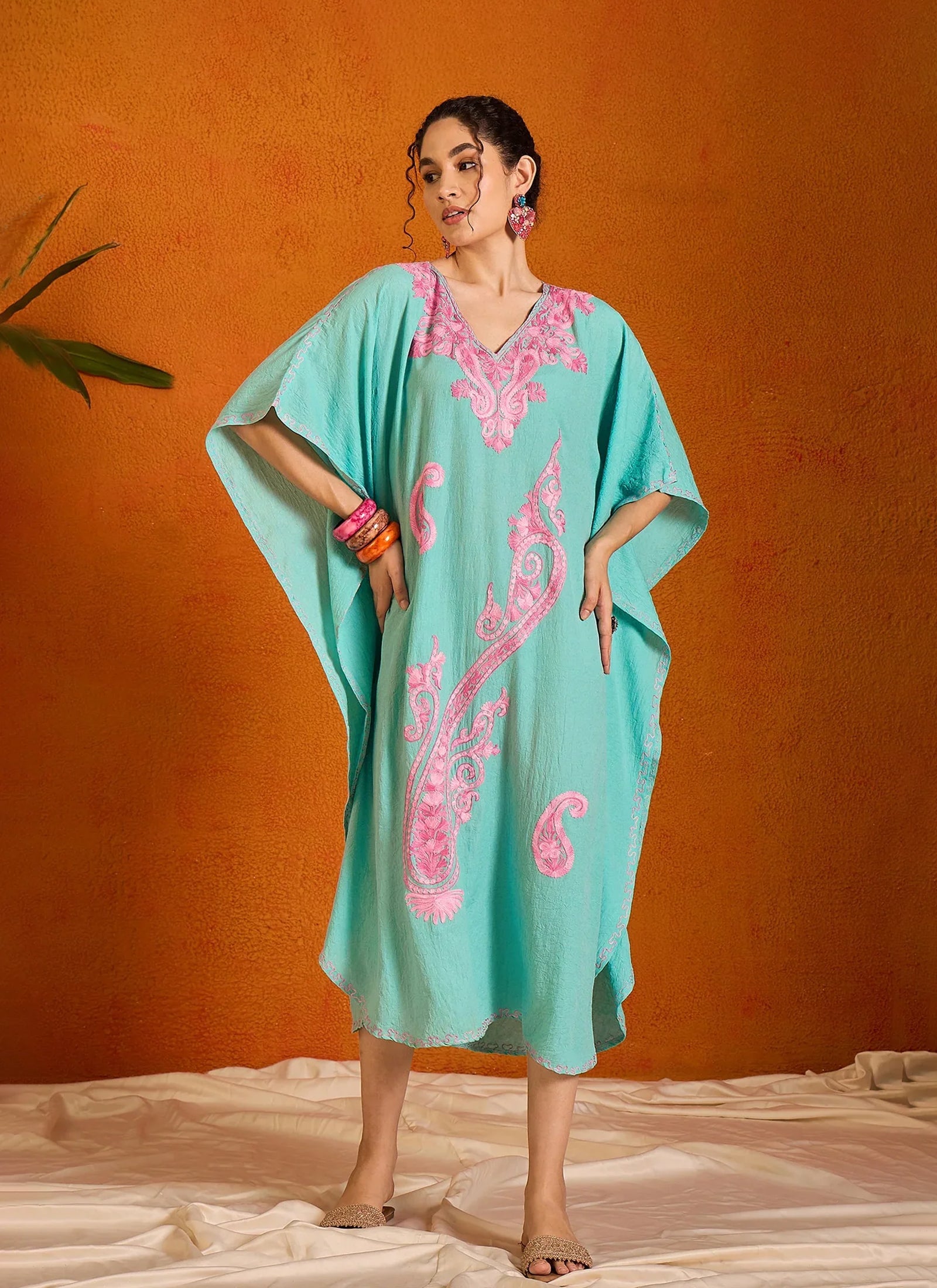 Arctic_Blue_Kashmiri_Summer_Long_Cotton_Kaftan_shop_Namastay