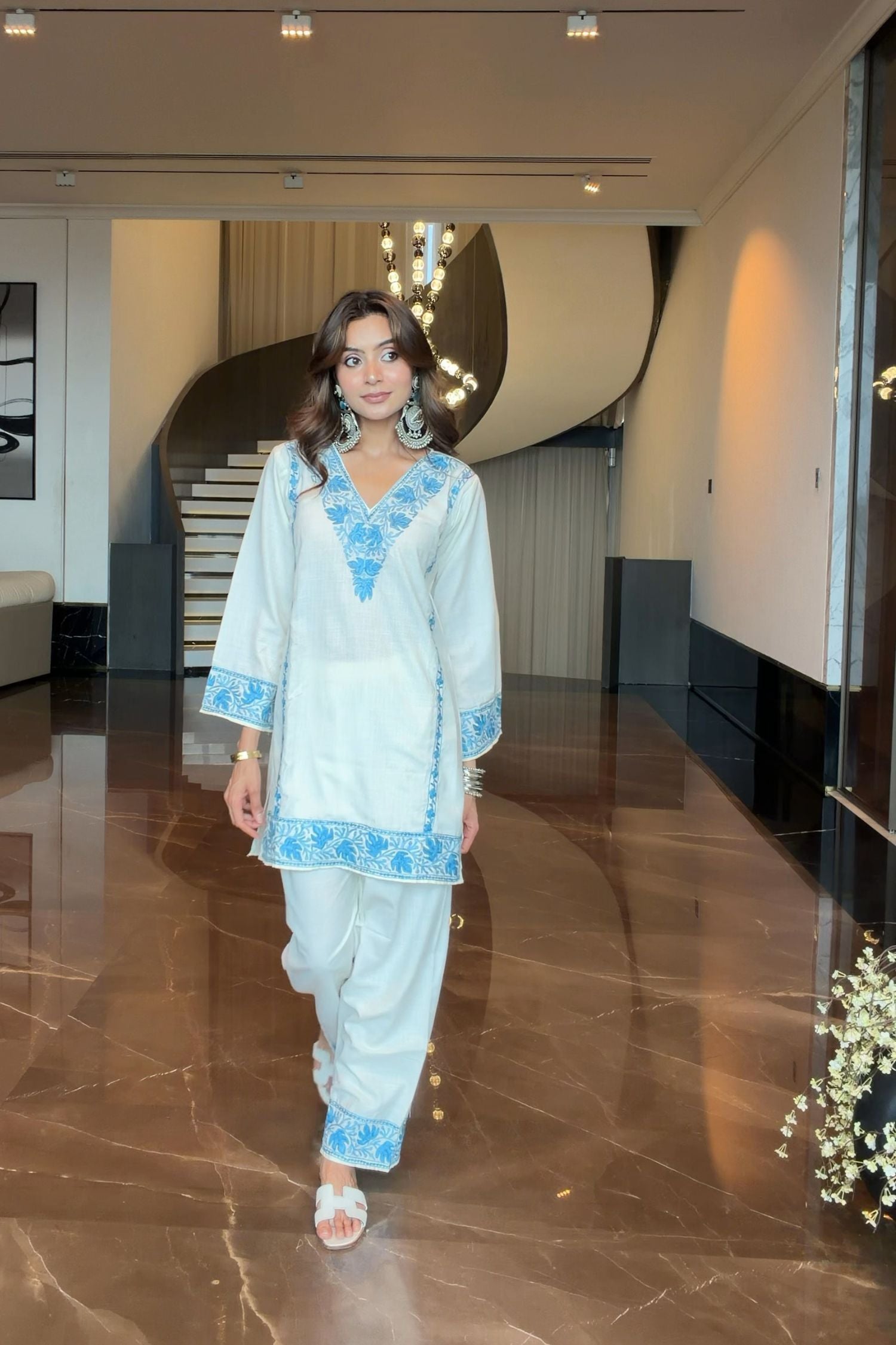 Sonali Singh In Alia Cotton Kashmiri Kurta Co-ord Set