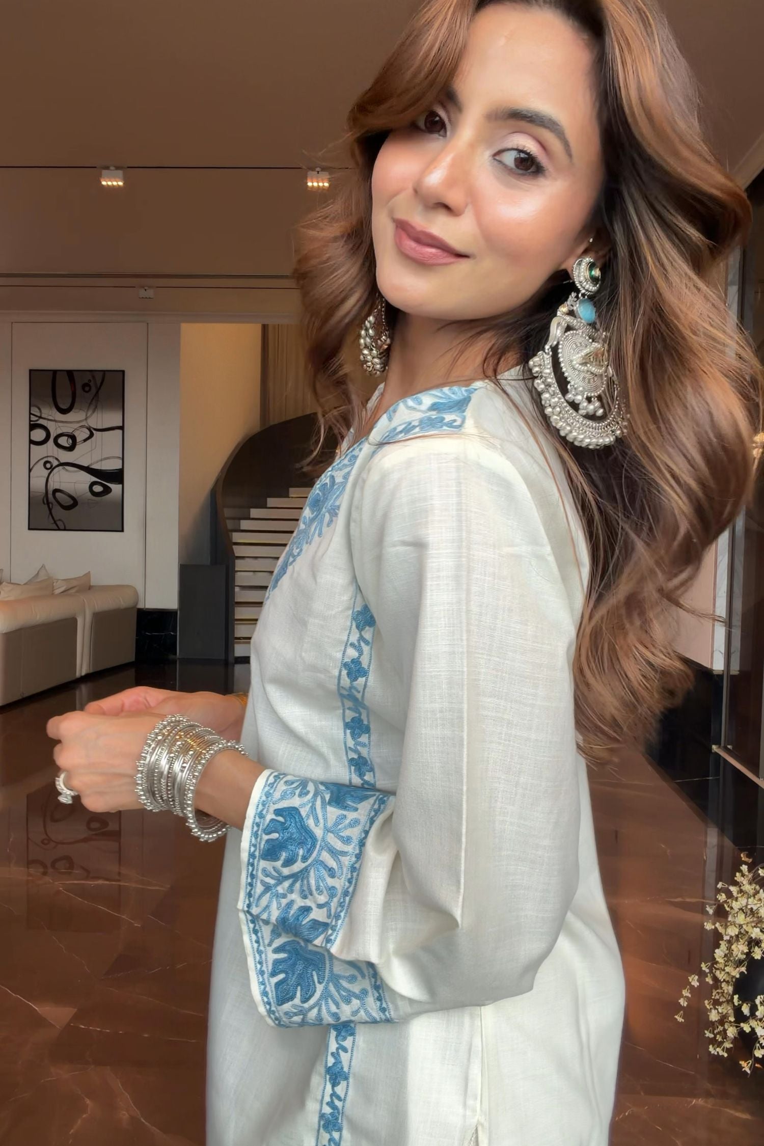Sonali Singh In Alia Cotton Kashmiri Kurta Co-ord Set