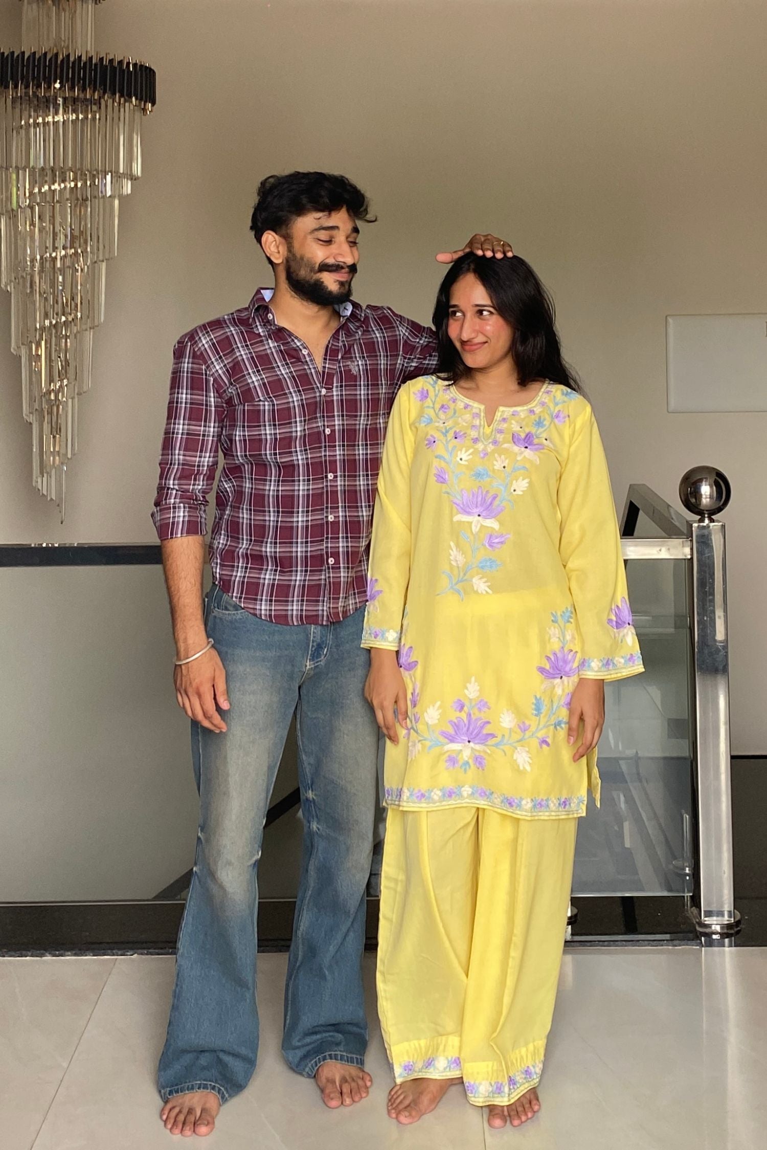 Roshni Saini In Eshal Yellow Kashmiri Kurta And Farshi Set