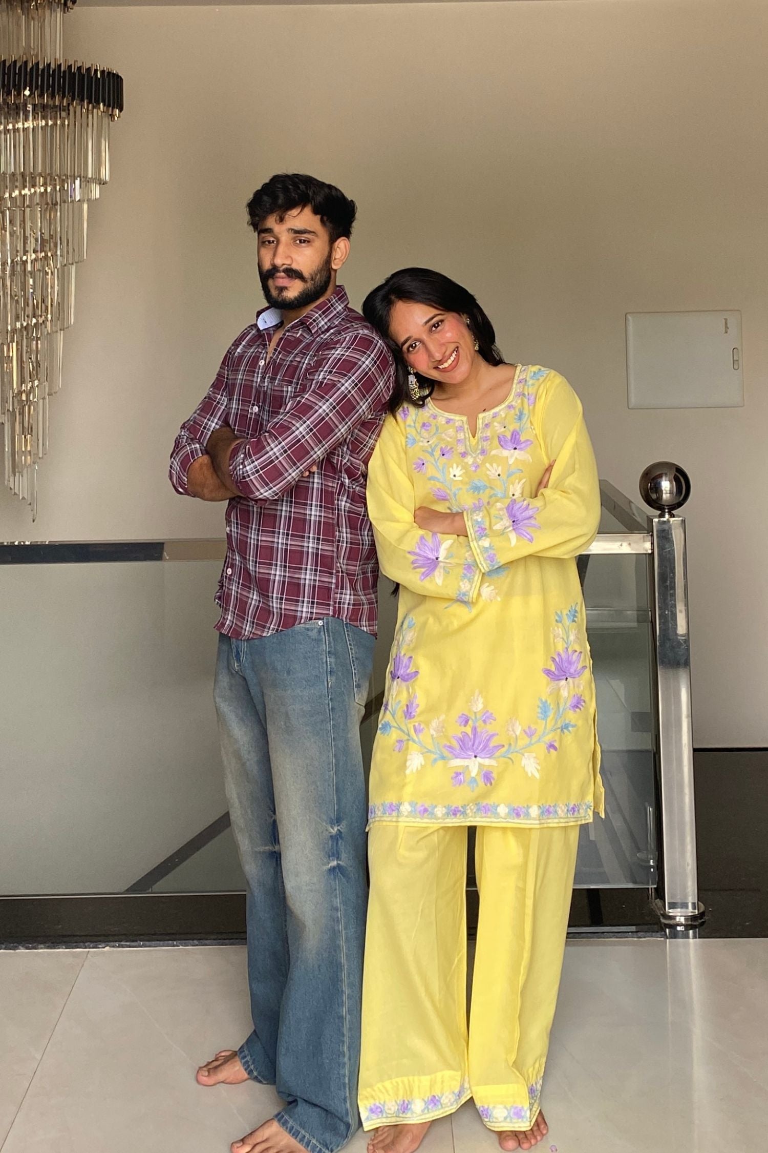 Roshni Saini In Eshal Yellow Kashmiri Kurta And Farshi Set