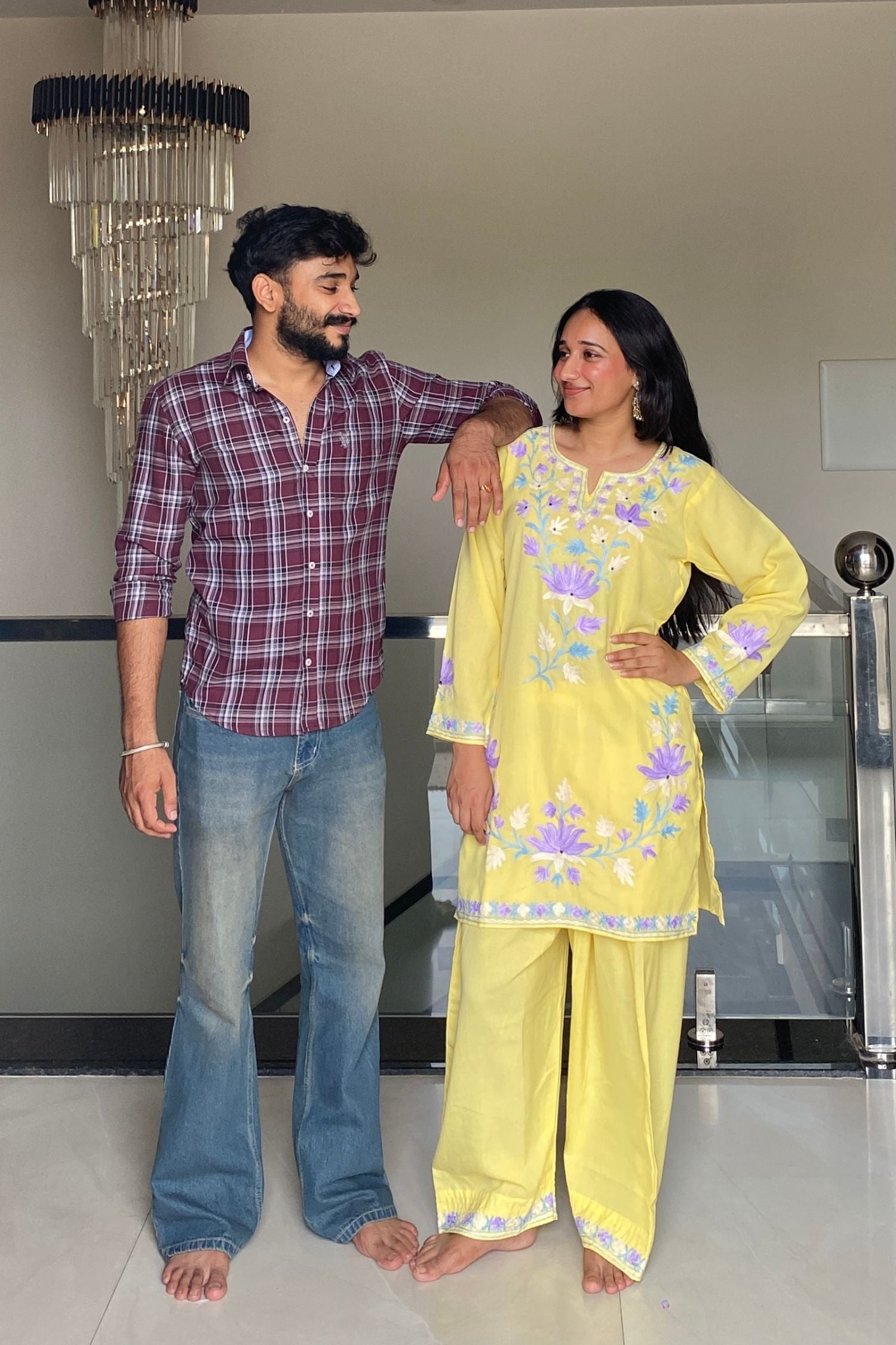 Roshni Saini In Eshal Yellow Kashmiri Kurta And Farshi Set