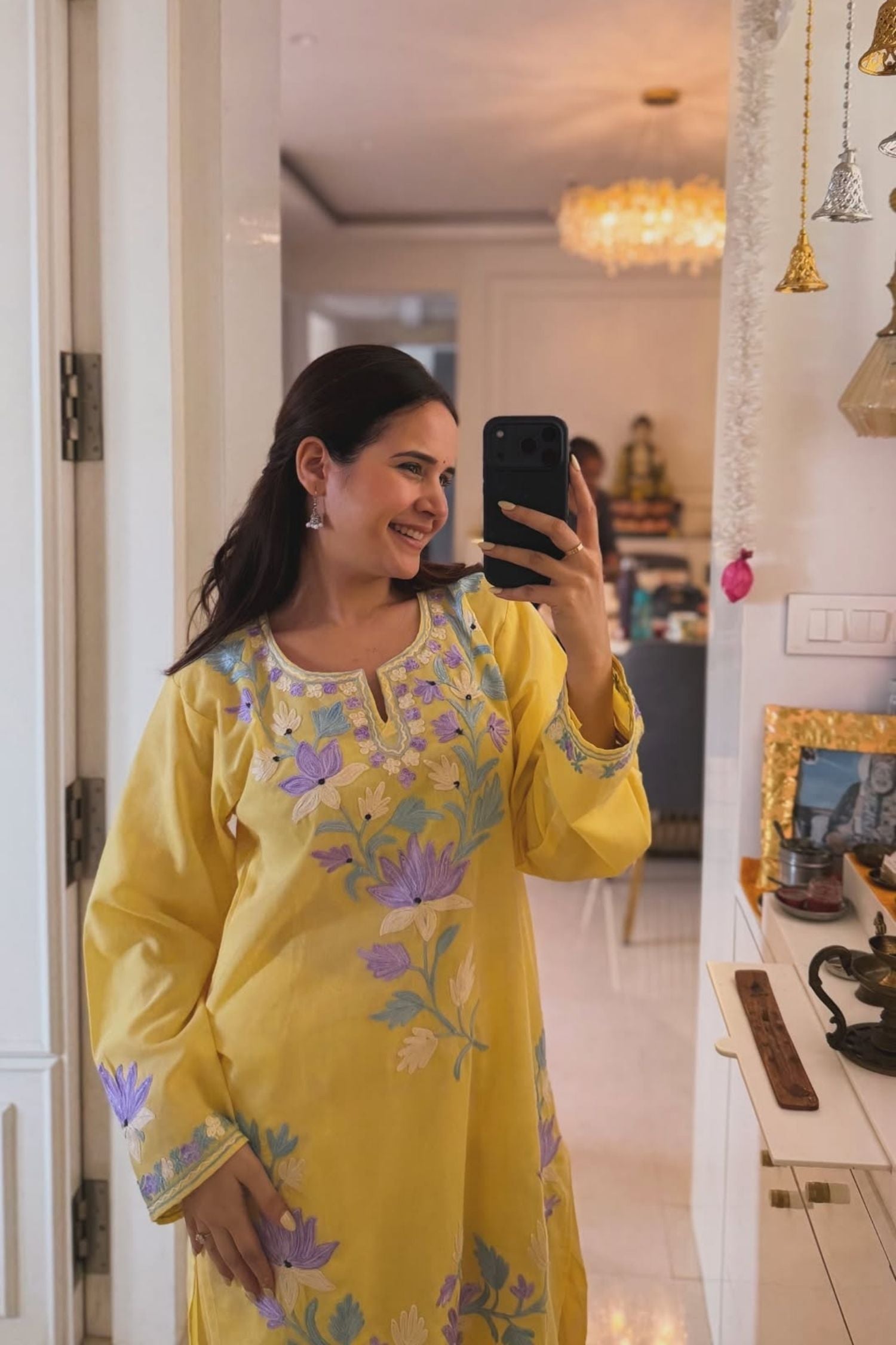Tina Dutta In Whimsical White Kashmiri Summer Long Cotton Kaftan