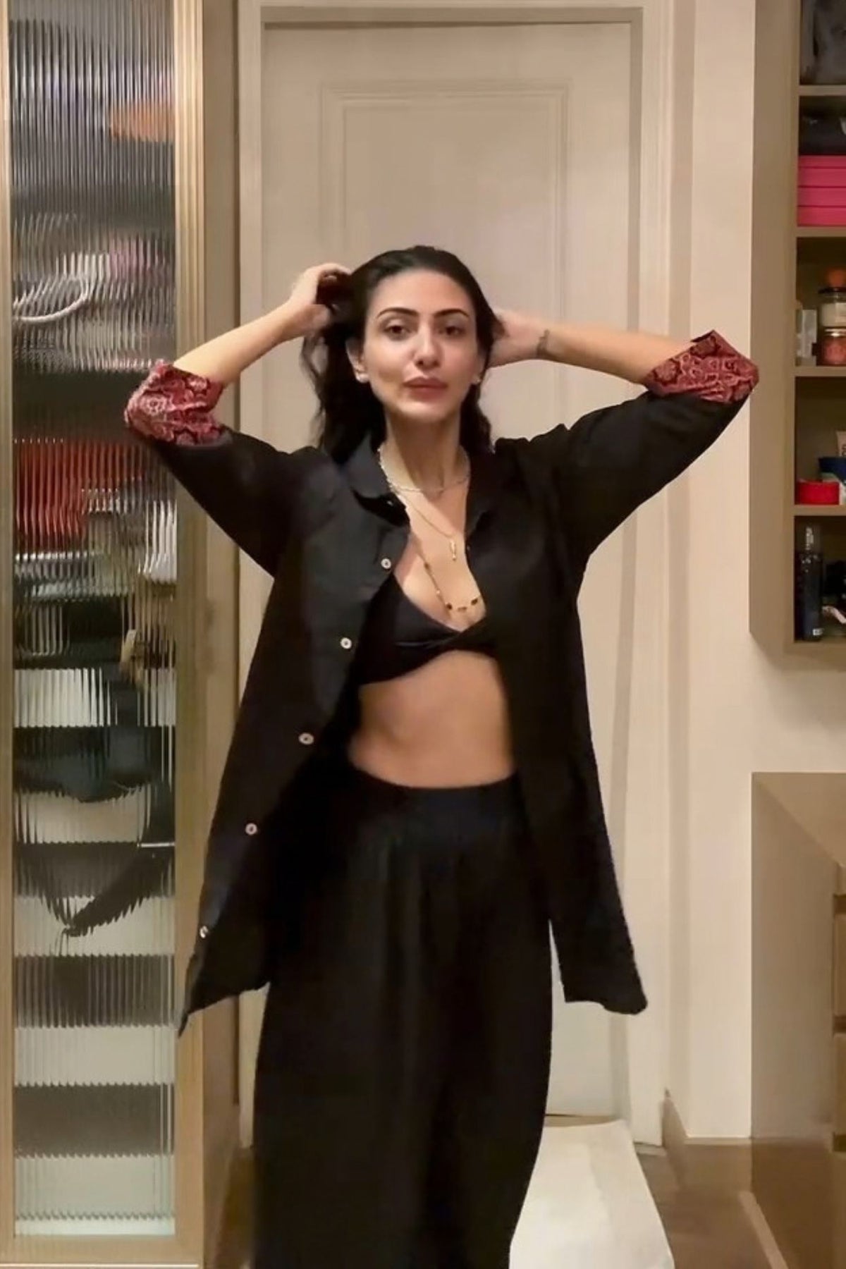 Neelam Upadhyaya In Abir Black Ajrakh Kurta Shirt Coord Set