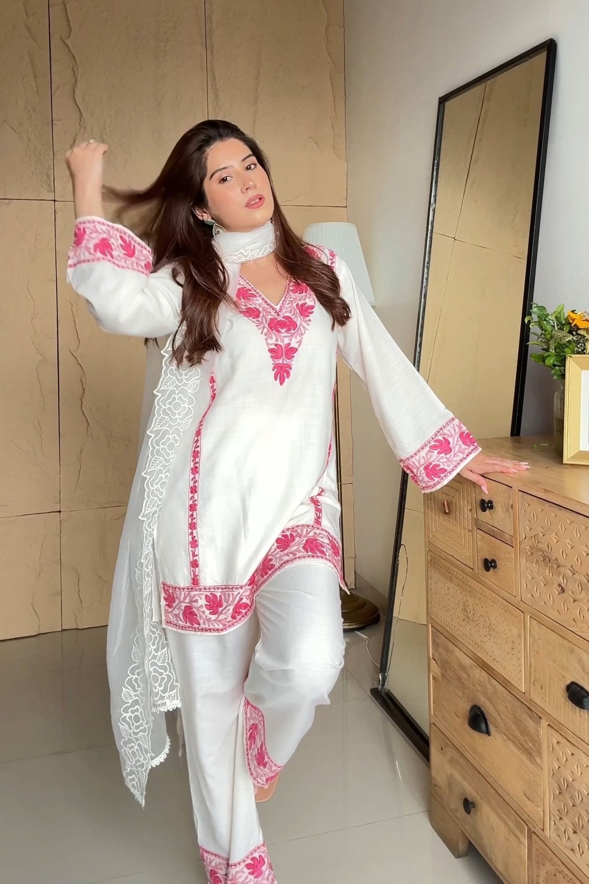 Kritika Roopchandani In Alia Pink Cotton Kashmiri Kurta and Pants Set