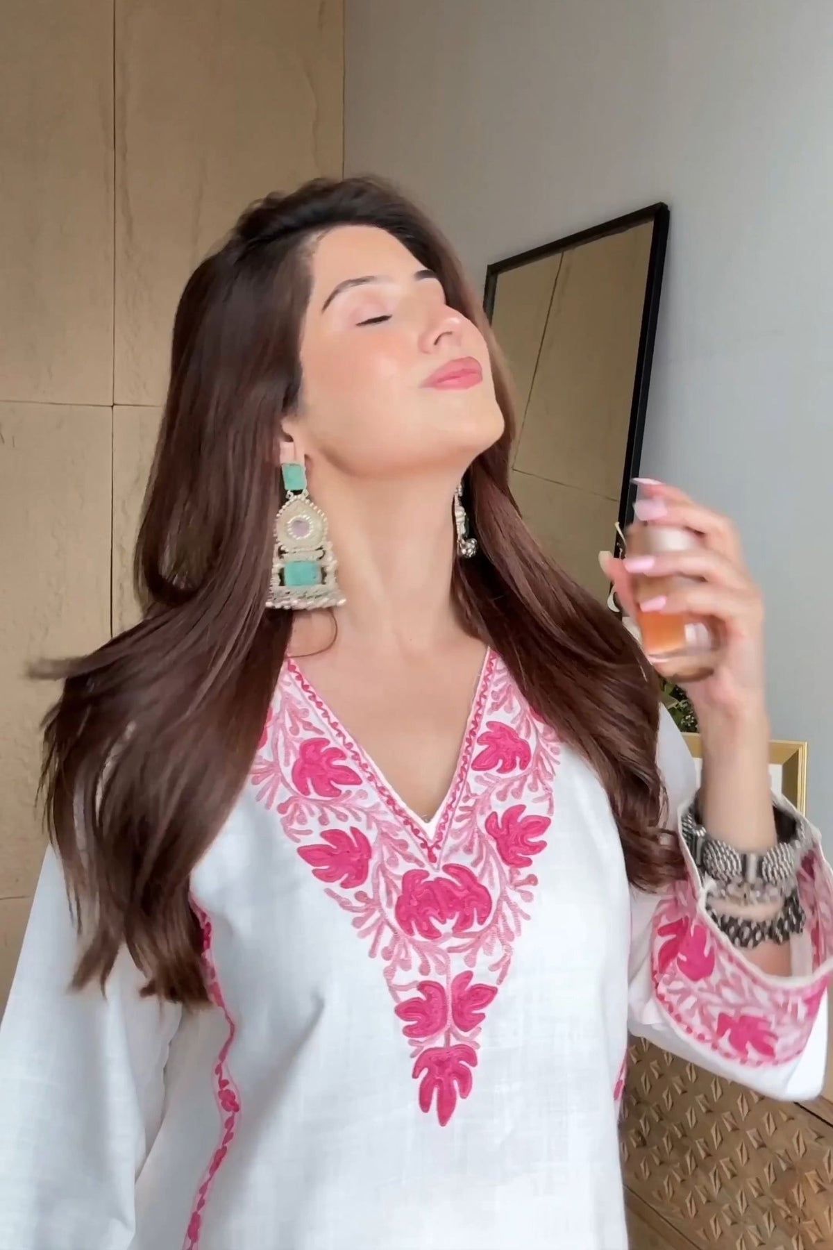 Kritika Roopchandani In Alia Pink Cotton Kashmiri Kurta and Pants Set