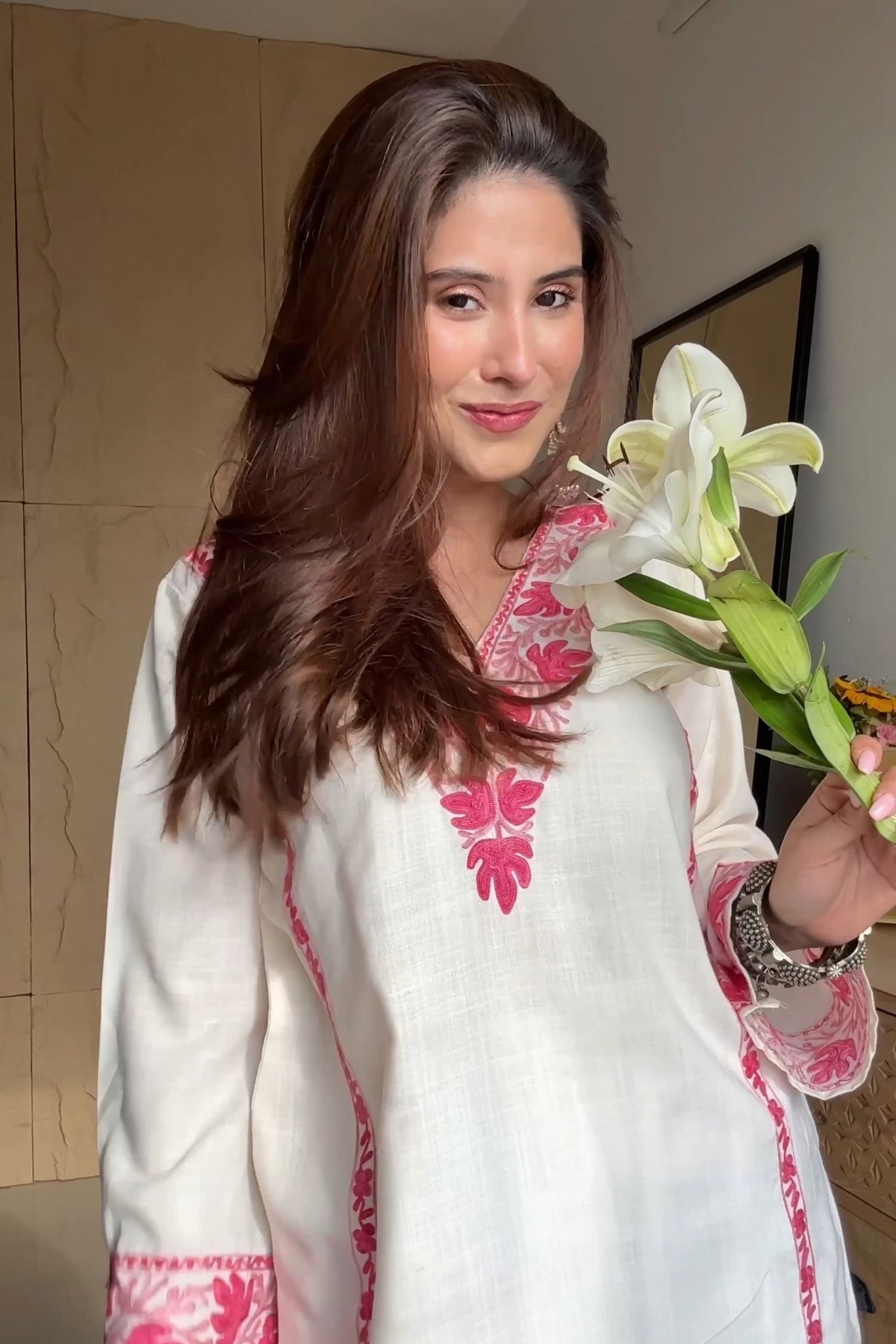Kritika Roopchandani In Alia Pink Cotton Kashmiri Kurta and Pants Set