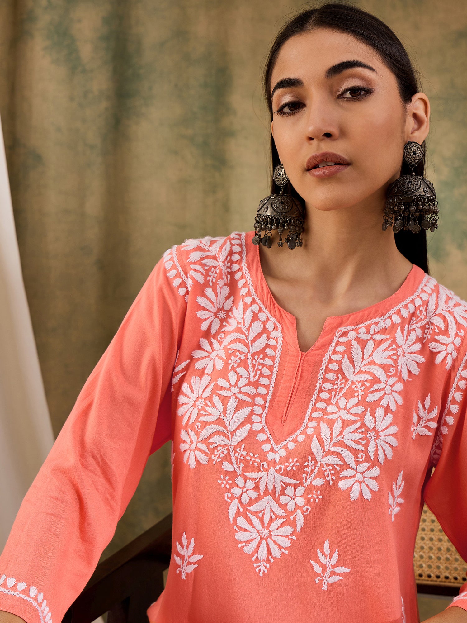 Jenna_Orange_Chikankari_Short_Kurta_shop_Namastay