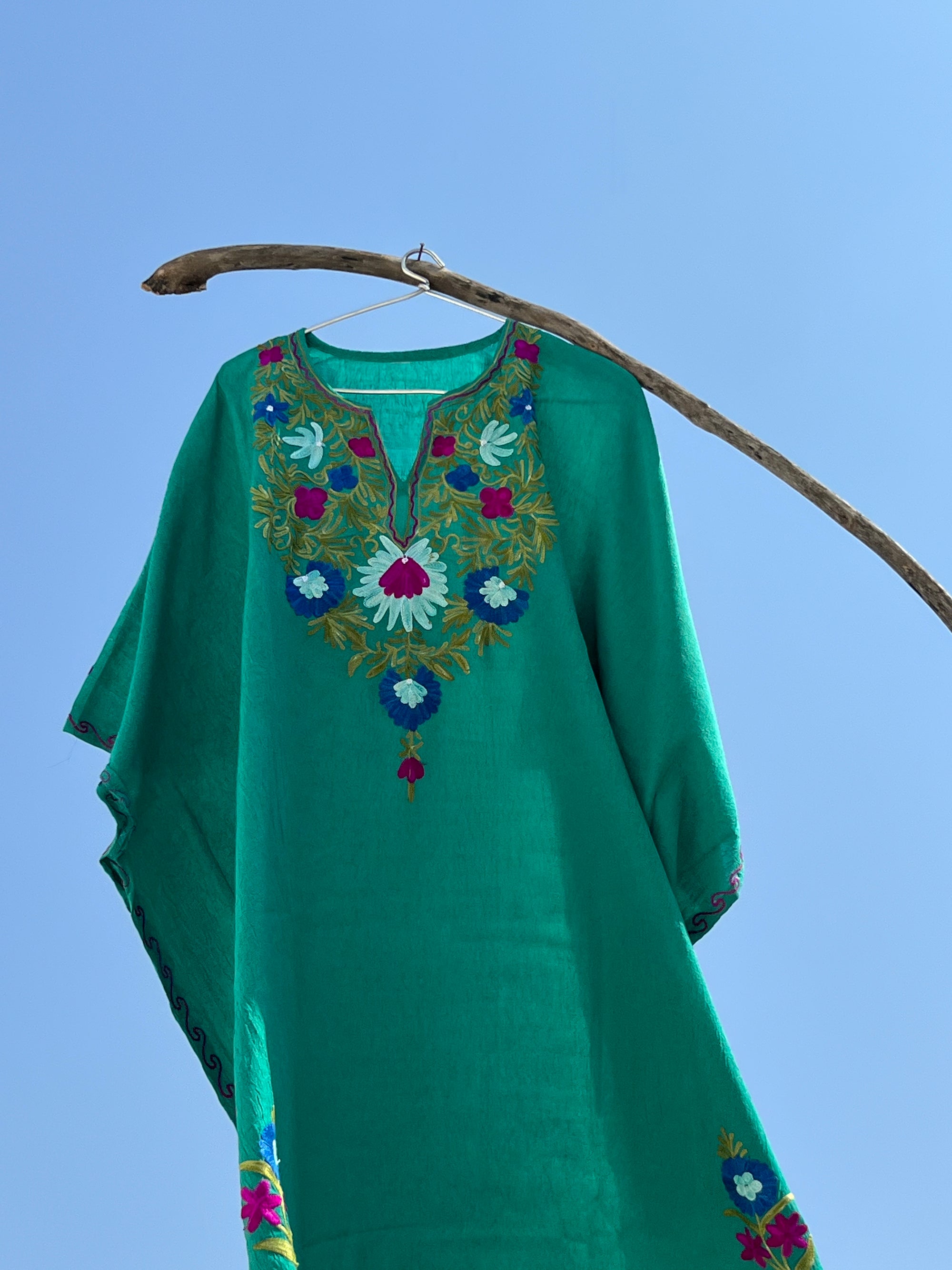 Fern_Green_Kashmiri_Short_Cotton_Kaftan_shop_Namastay