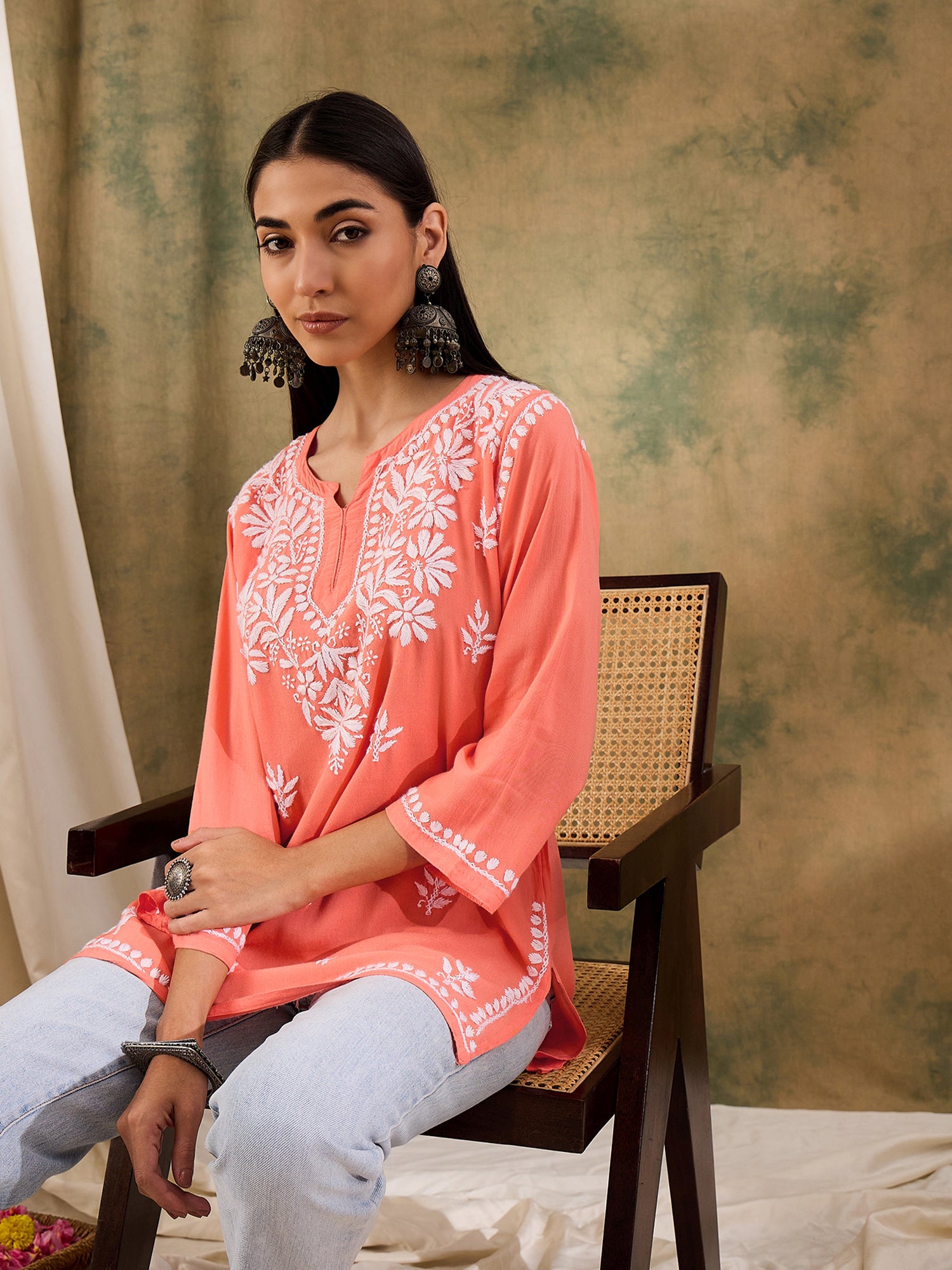 Jenna_Orange_Chikankari_Short_Kurta_shop_Namastay