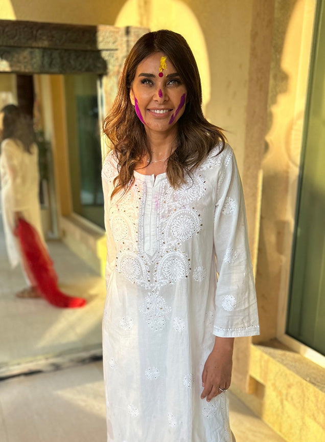 Nazakat Chikankari Mukaish Cotton Kurta