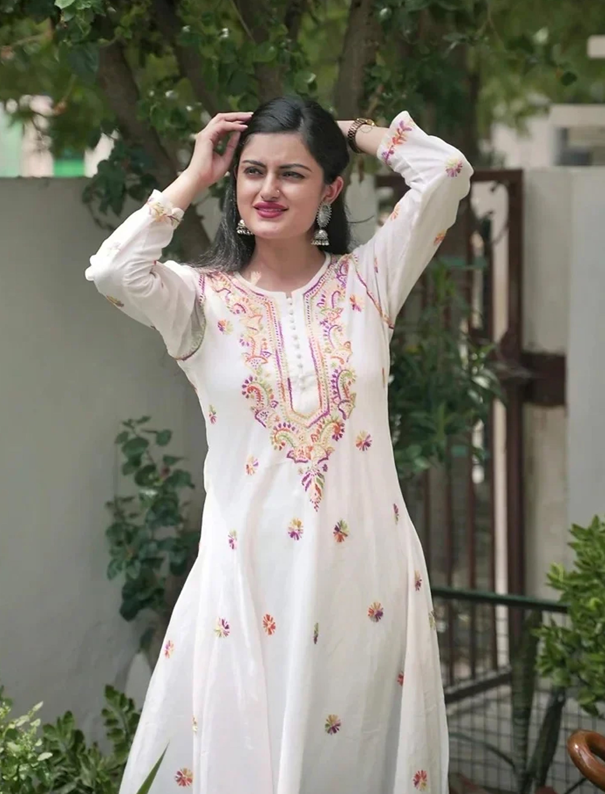 Naeem Multi Embroidered Flared Cotton Kurta