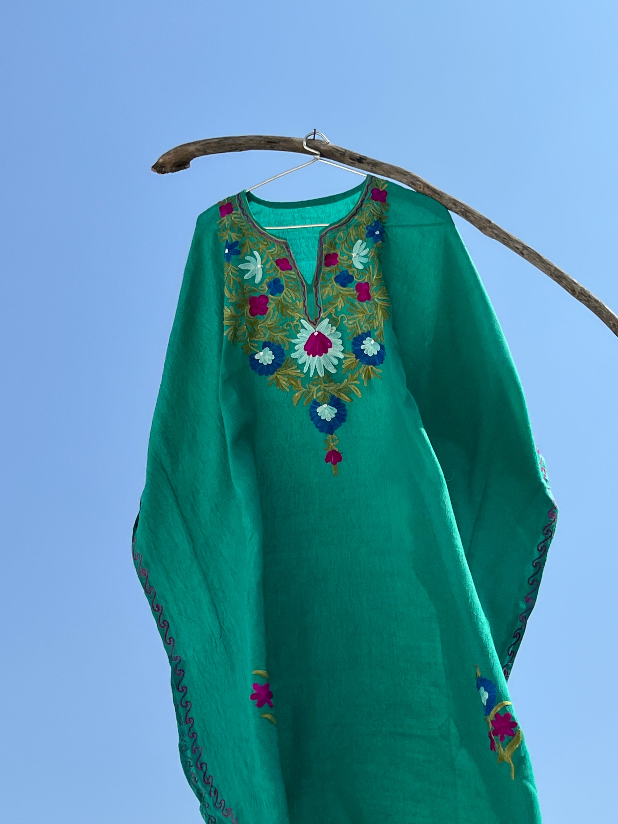 Fern_Green_Kashmiri_Short_Cotton_Kaftan_shop_Namastay
