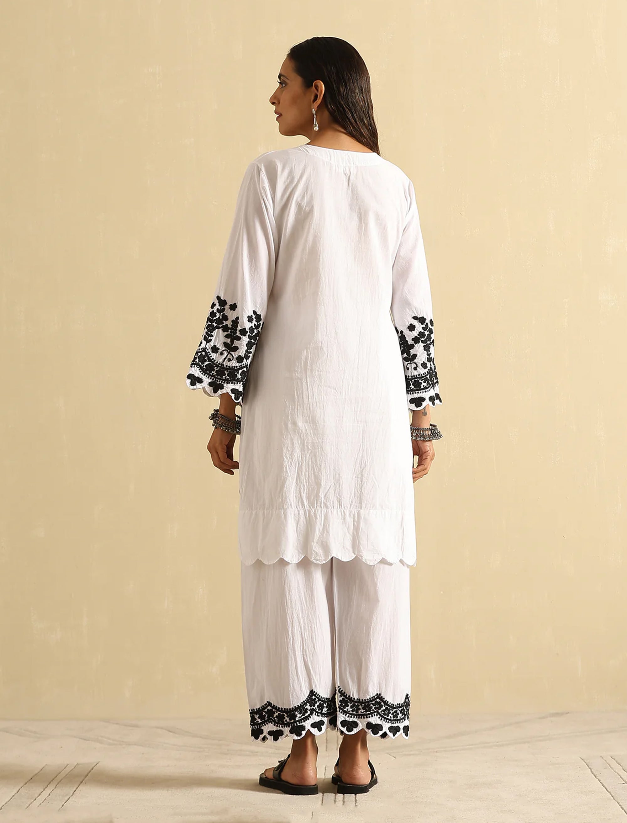 Nazia white and Black Chikankari Cotton Kurta and Pants Set