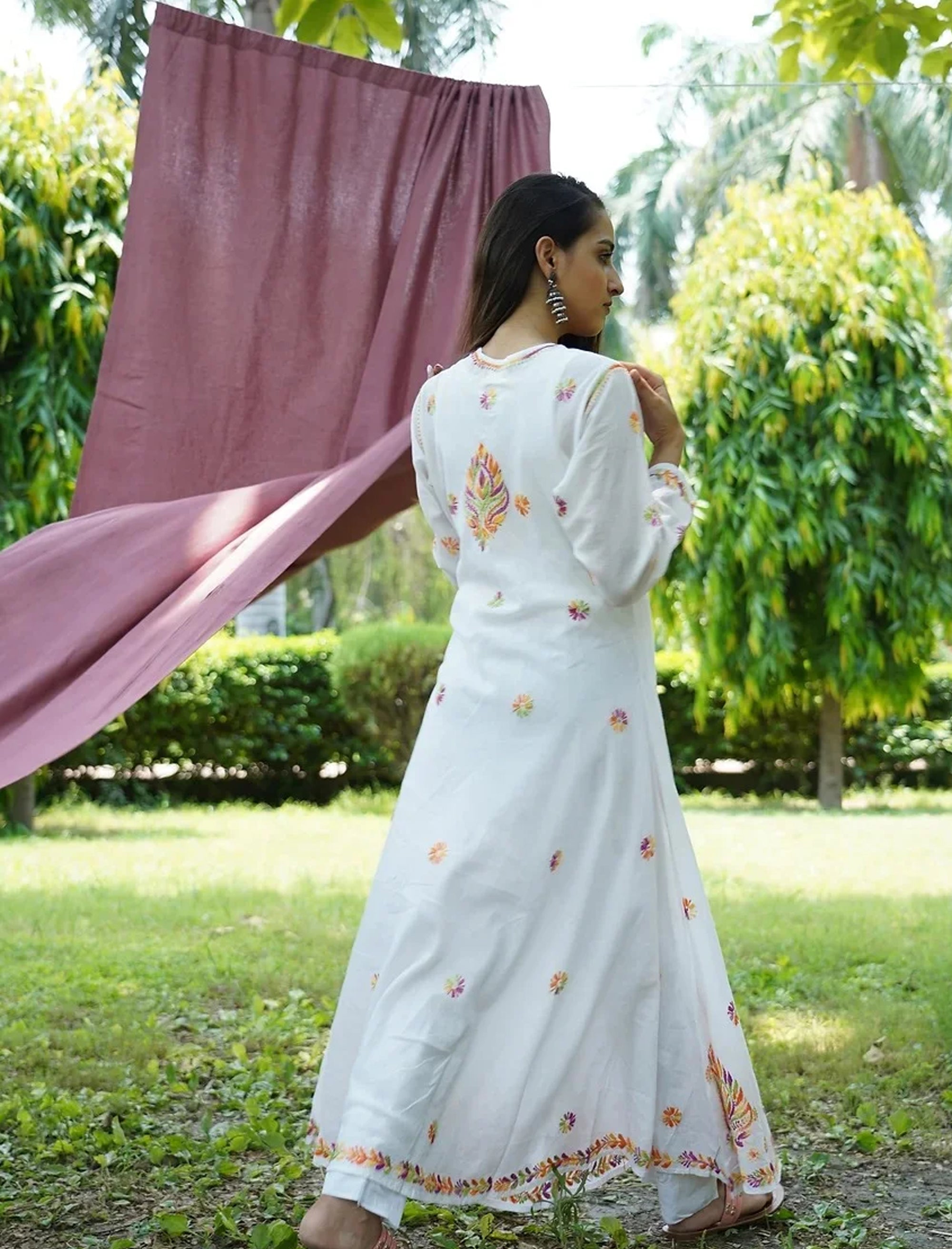 Naeem Multi Embroidered Flared Cotton Kurta