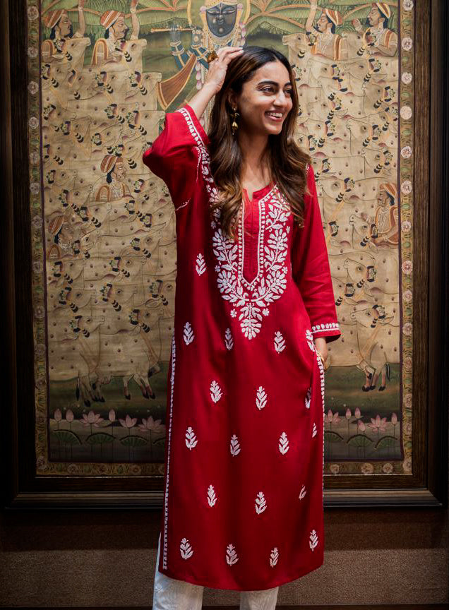 Maroon_Chikankari_kurta