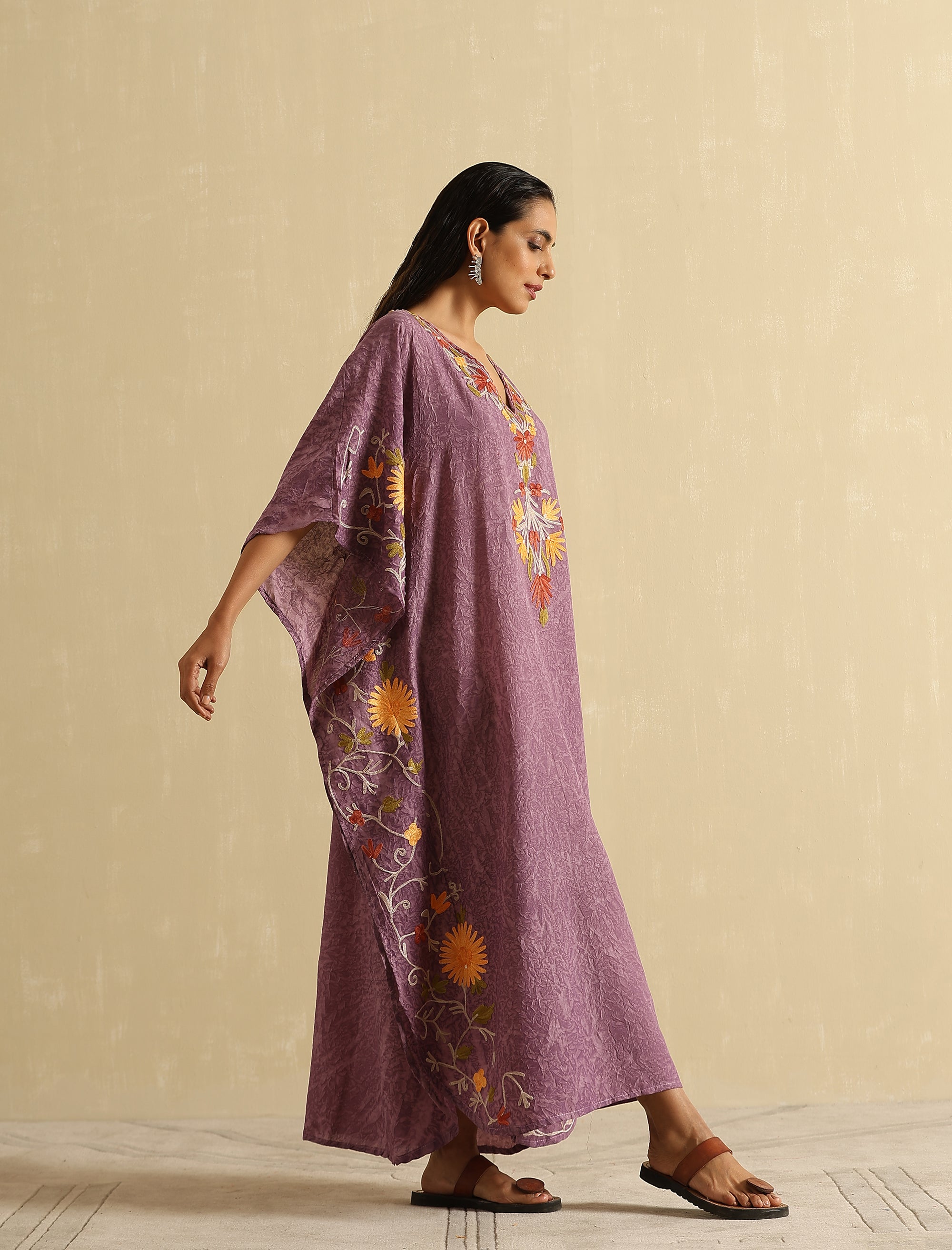 Mauve_Aari_Embroidered_Kashmiri_Long_Cotton_Kaftan_shop_Namastay