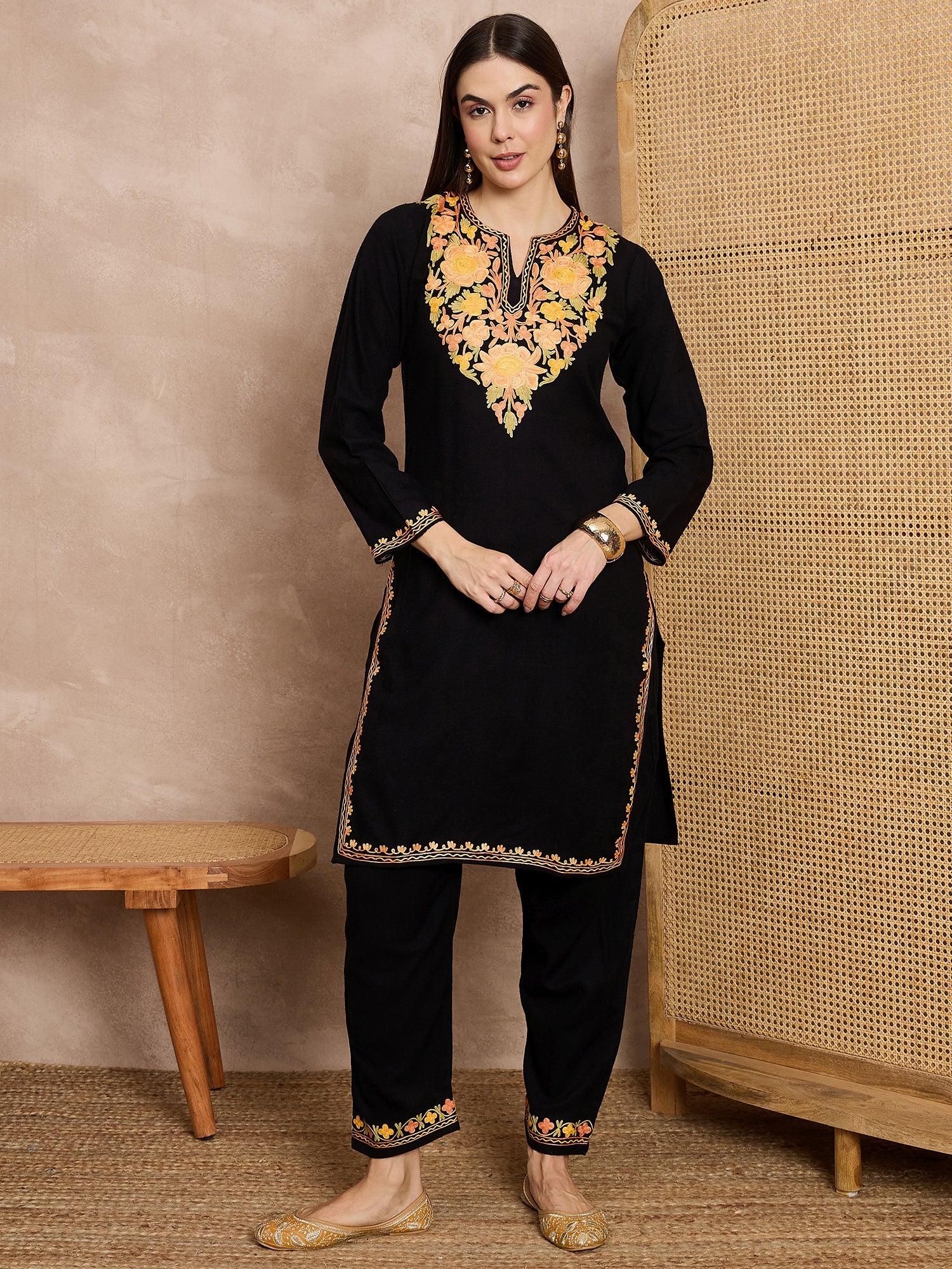 Aatika_Black_Kashmiri_Woollen_Kurta_Co-ord_Set_shop_Namastay