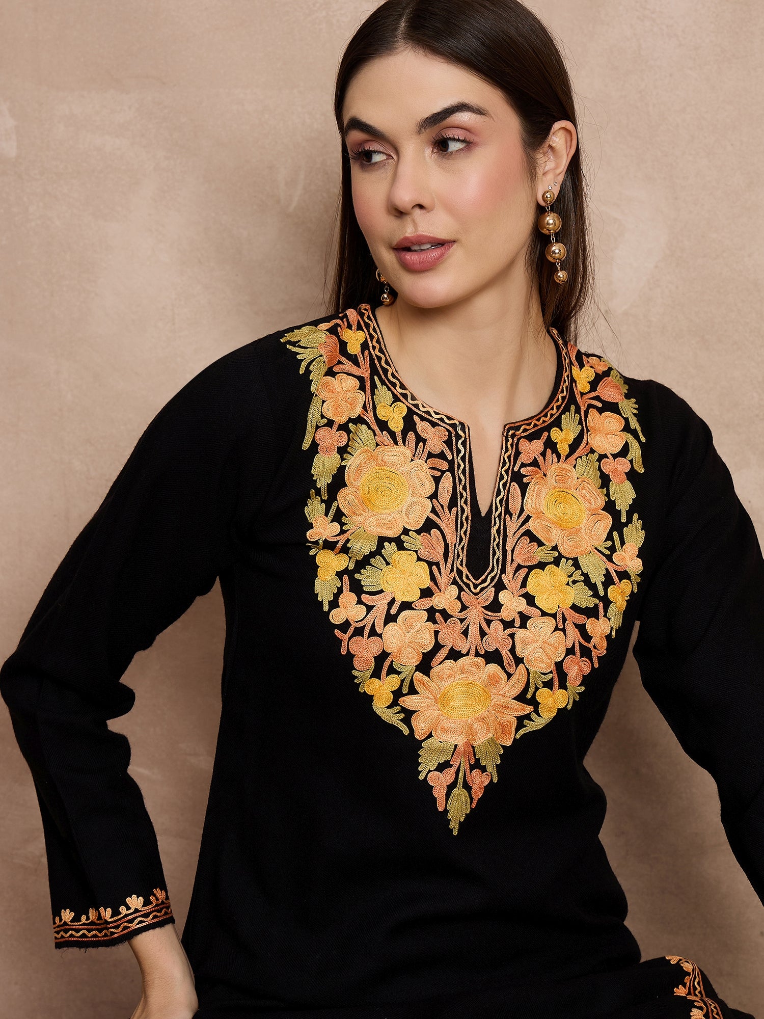 Aatika_Black_Kashmiri_Woollen_Kurta_Co-ord_Set_shop_Namastay