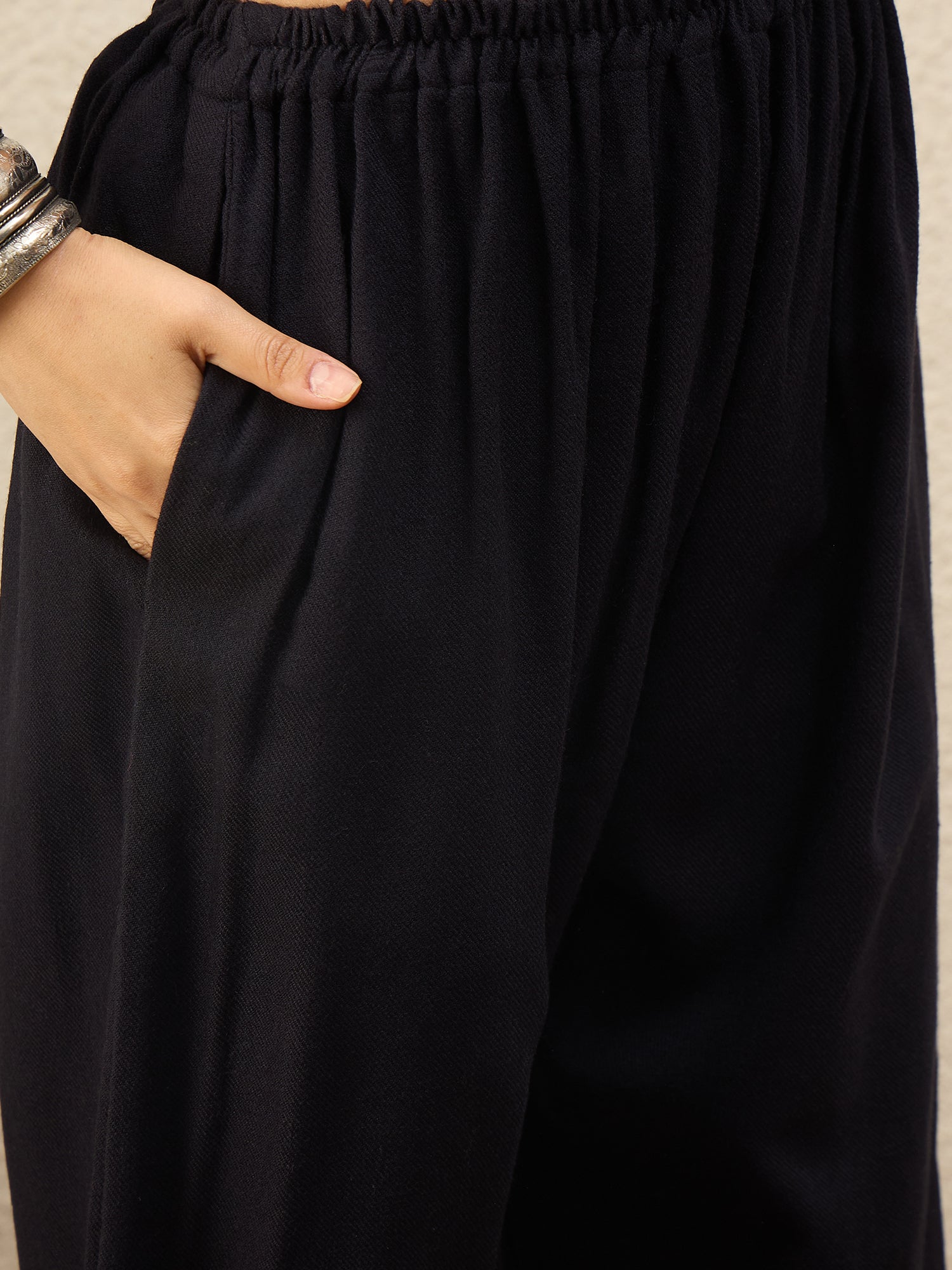 Afia Black Kashmiri Woollen Kurta Set with Pants