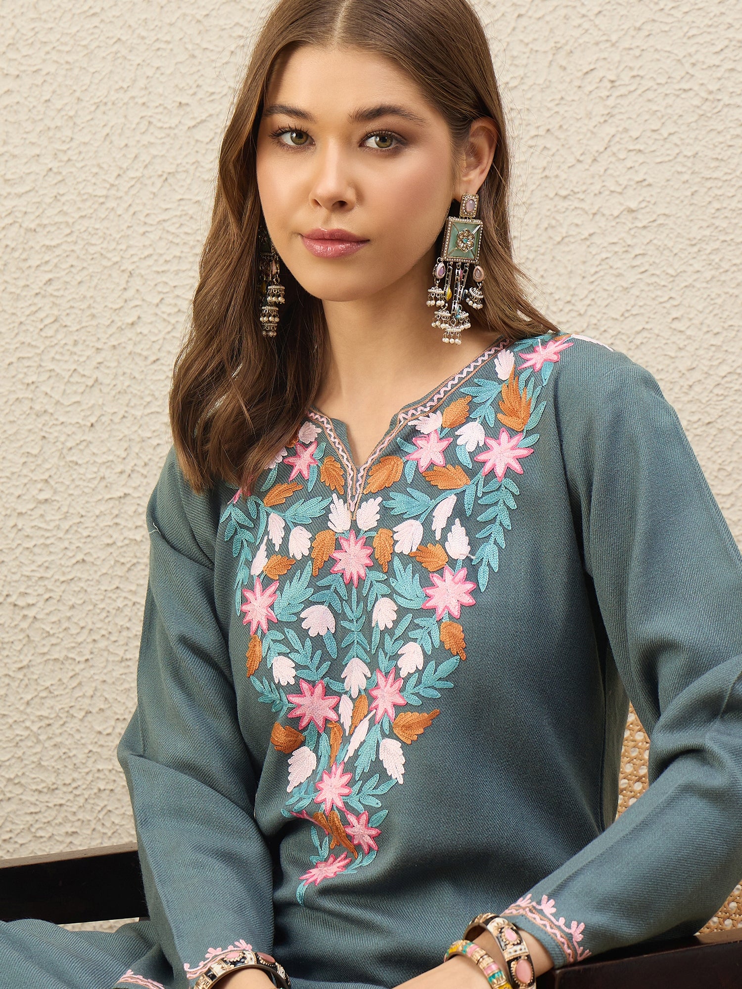 Afrah Grey Kashmiri Woollen Kurta Set with Pants