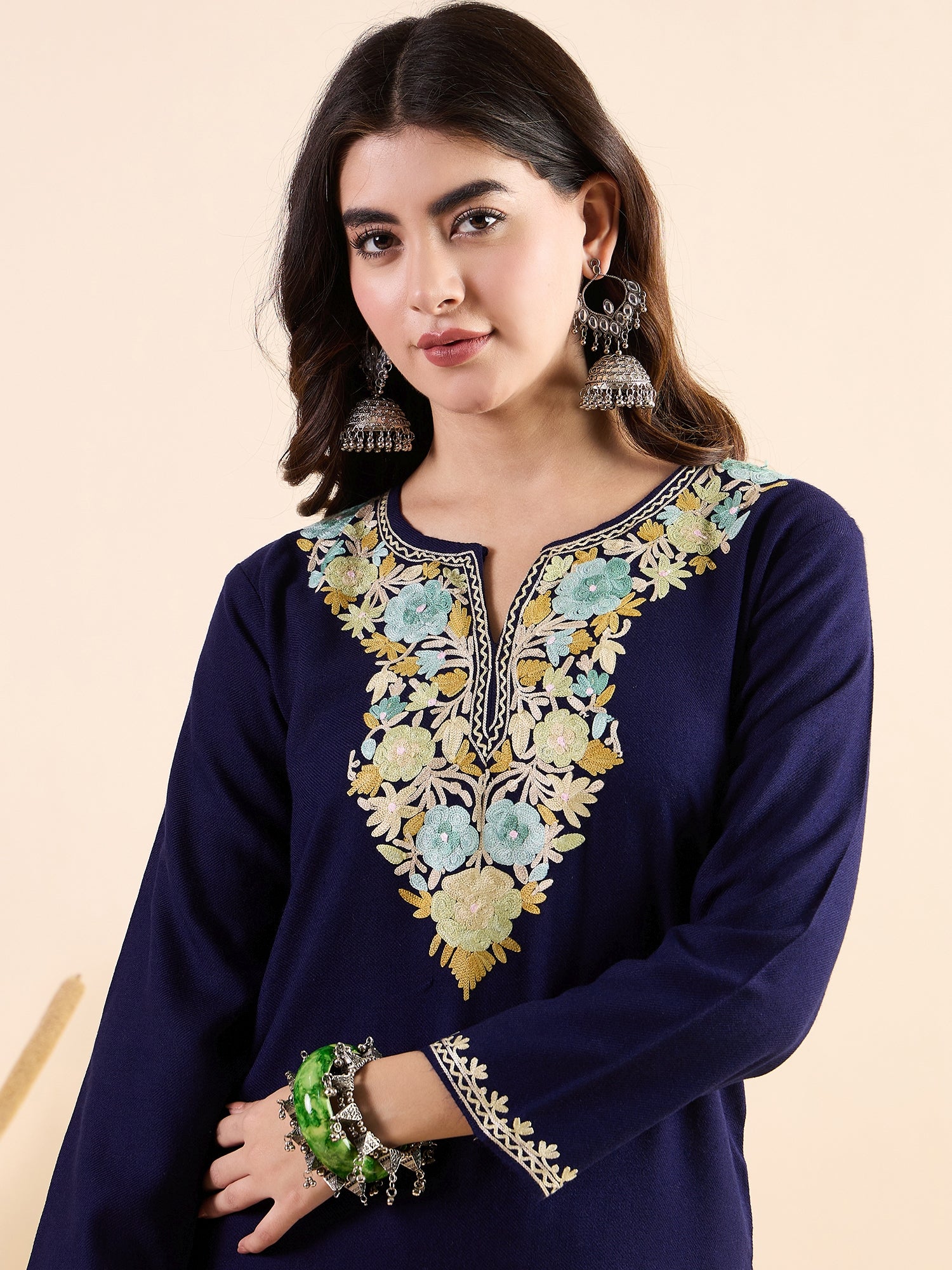 Anam_Blue_Kashmiri_Woollen_Kurta_Co-ord_Set_shop_Namastay