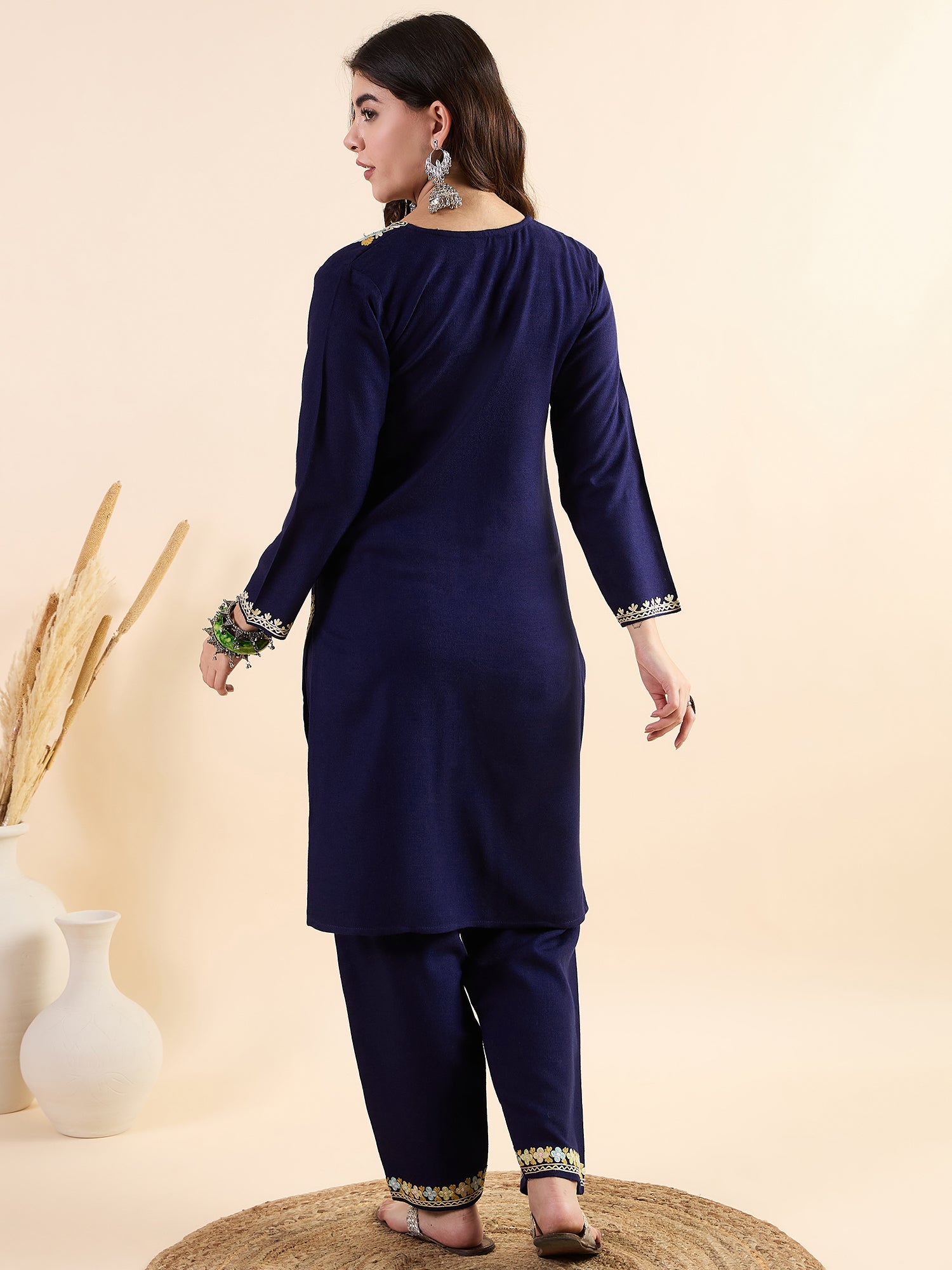 Anam_Blue_Kashmiri_Woollen_Kurta_Co-ord_Set_shop_Namastay