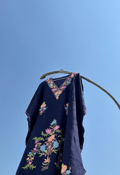 Navy Blue Kashmiri Short Kaftan Dress