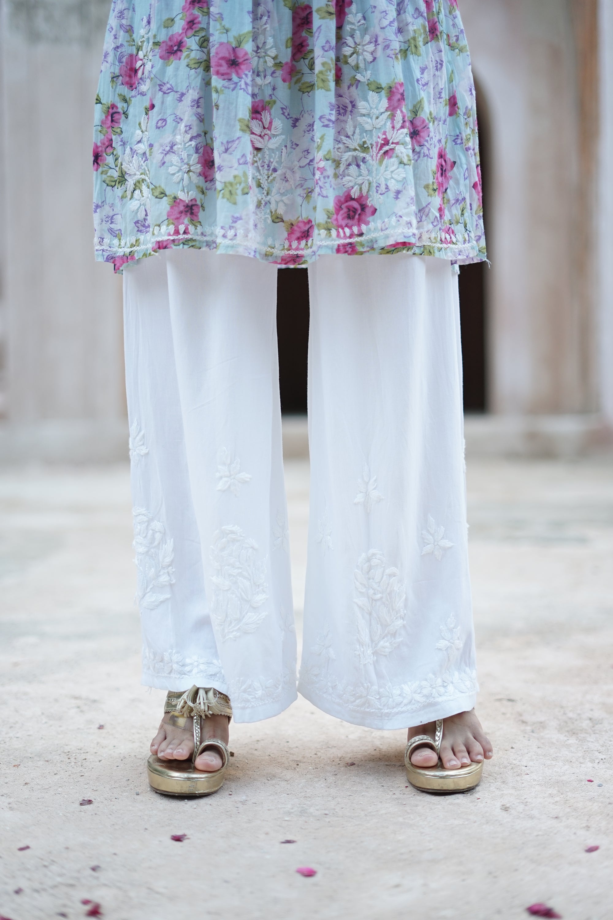 Gulmohar_Straight_Chikankari_Palazzo_shop_Namastay