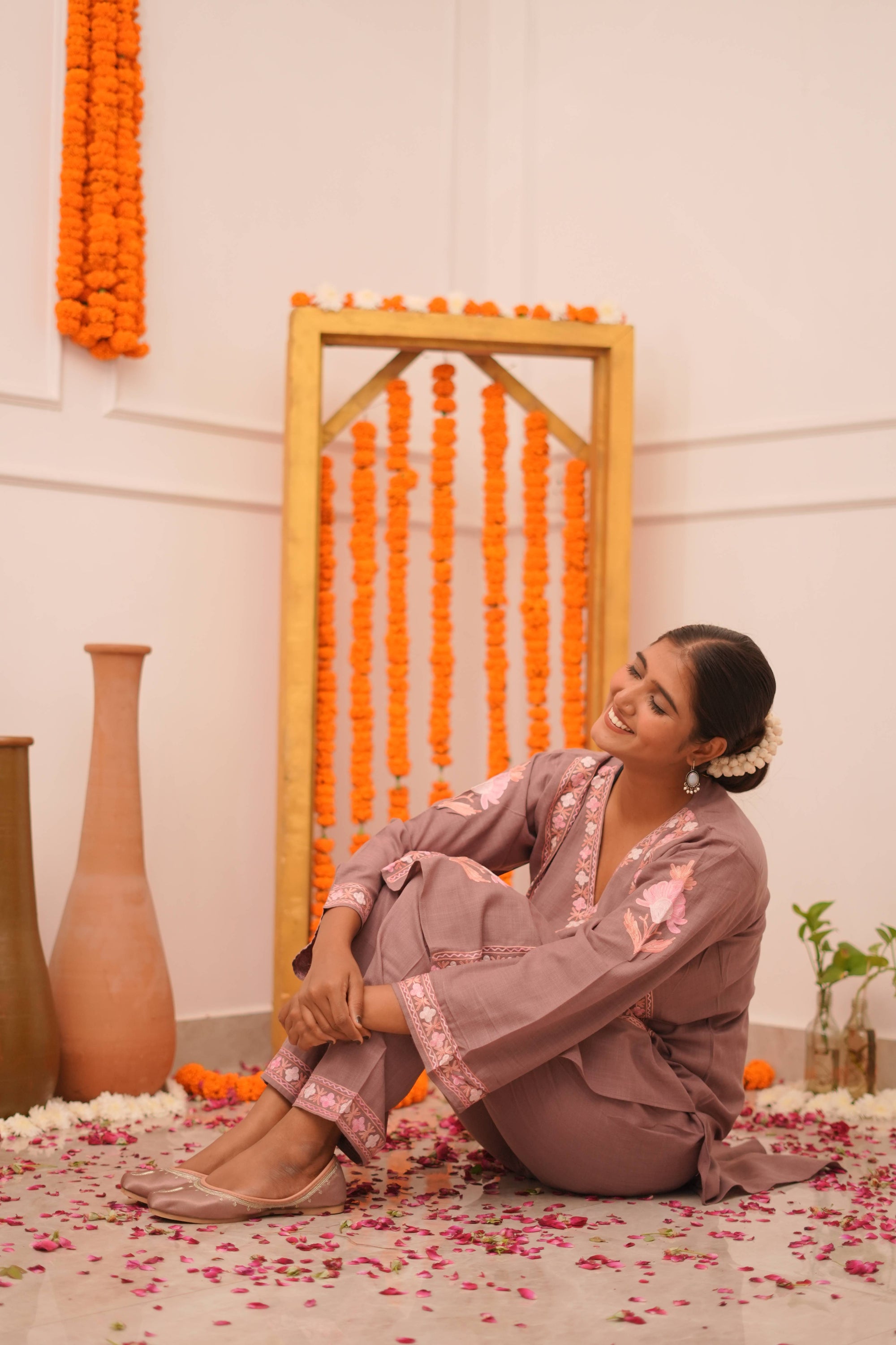 Noor Chai Pink Cotton Kashmiri Kurta and Pants Set