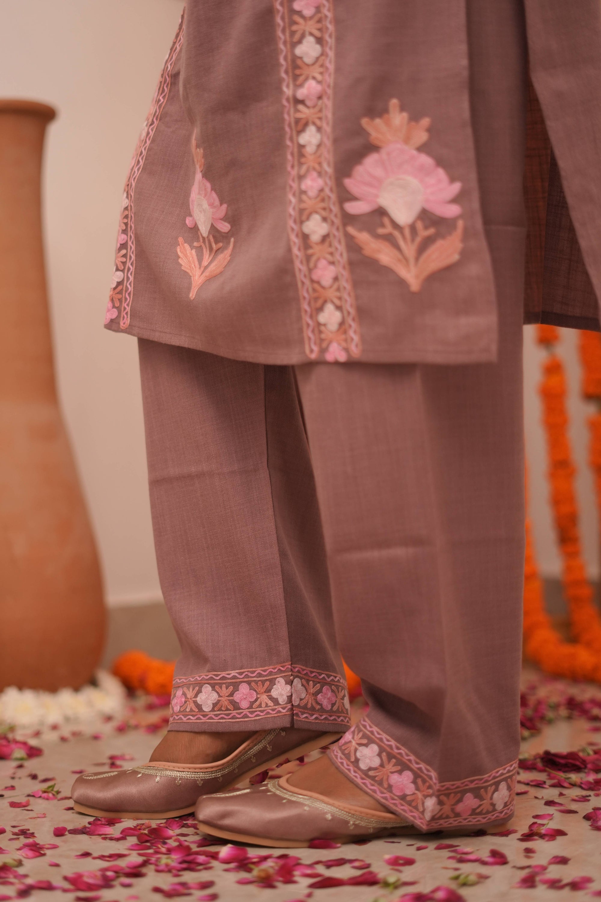 Noor Chai Pink Cotton Kashmiri Kurta and Pants Set