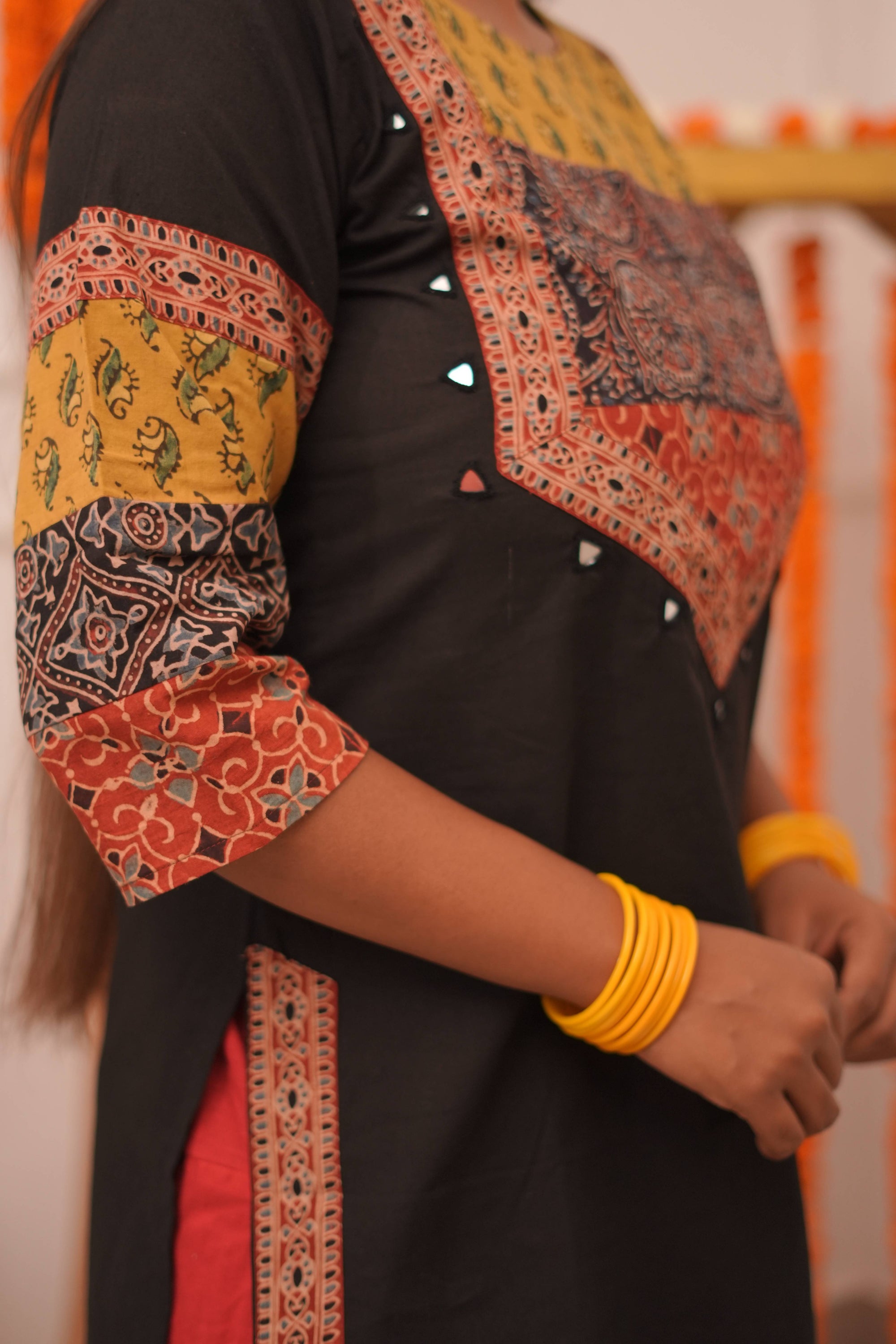 Jori Handblock Ajrakh Pure Cotton Black Short Kurta