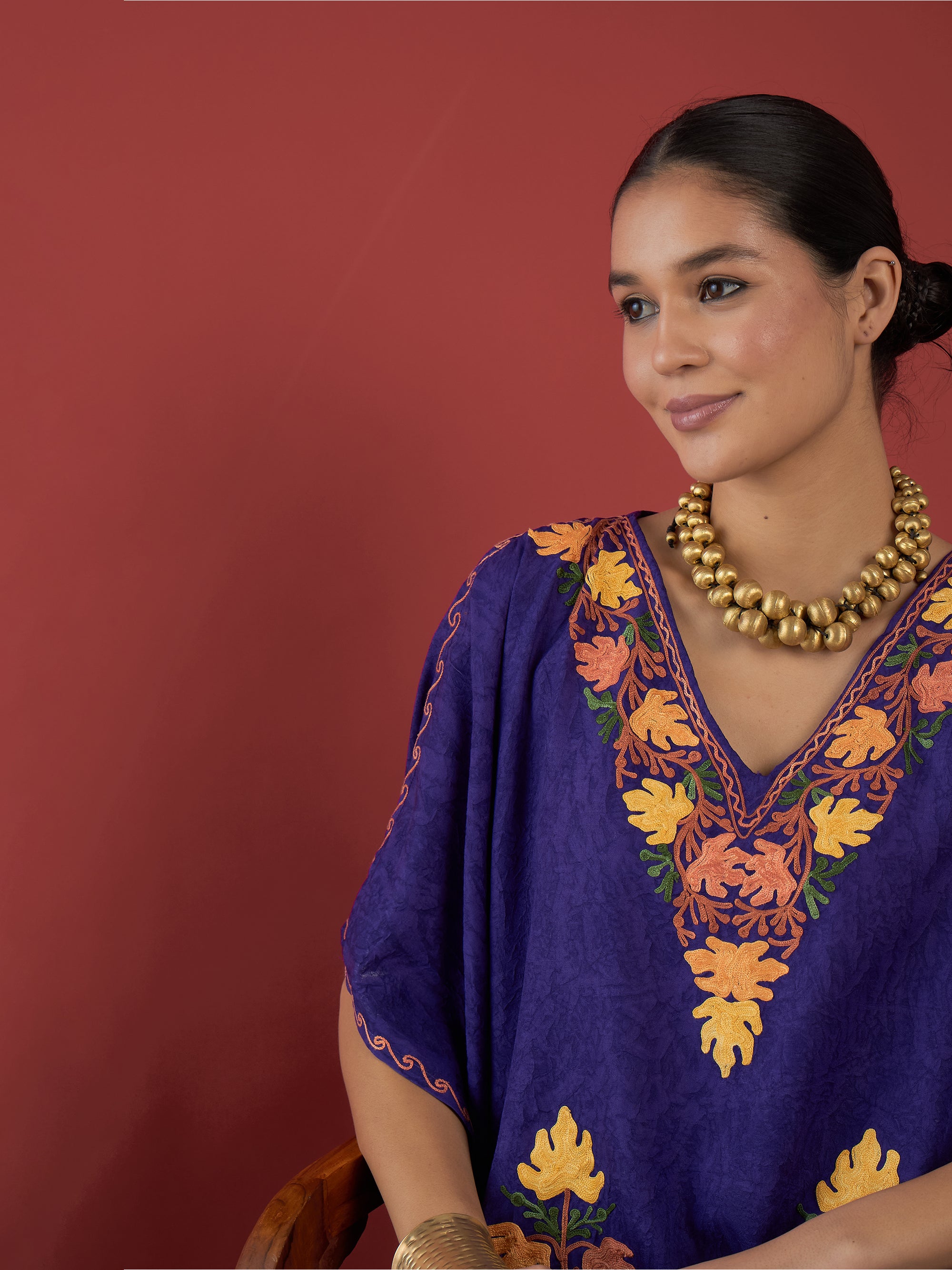 Deep_Purple_Aari_Embroidered_Kashmiri_Long_Cotton_Kaftan_shop_Namastay