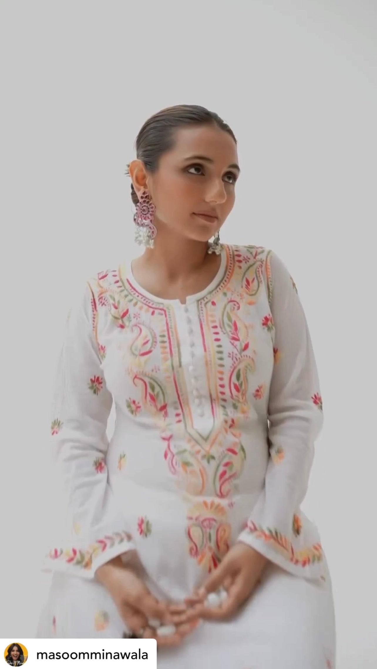 Naeem Multi Embroidered Flared Cotton Kurta