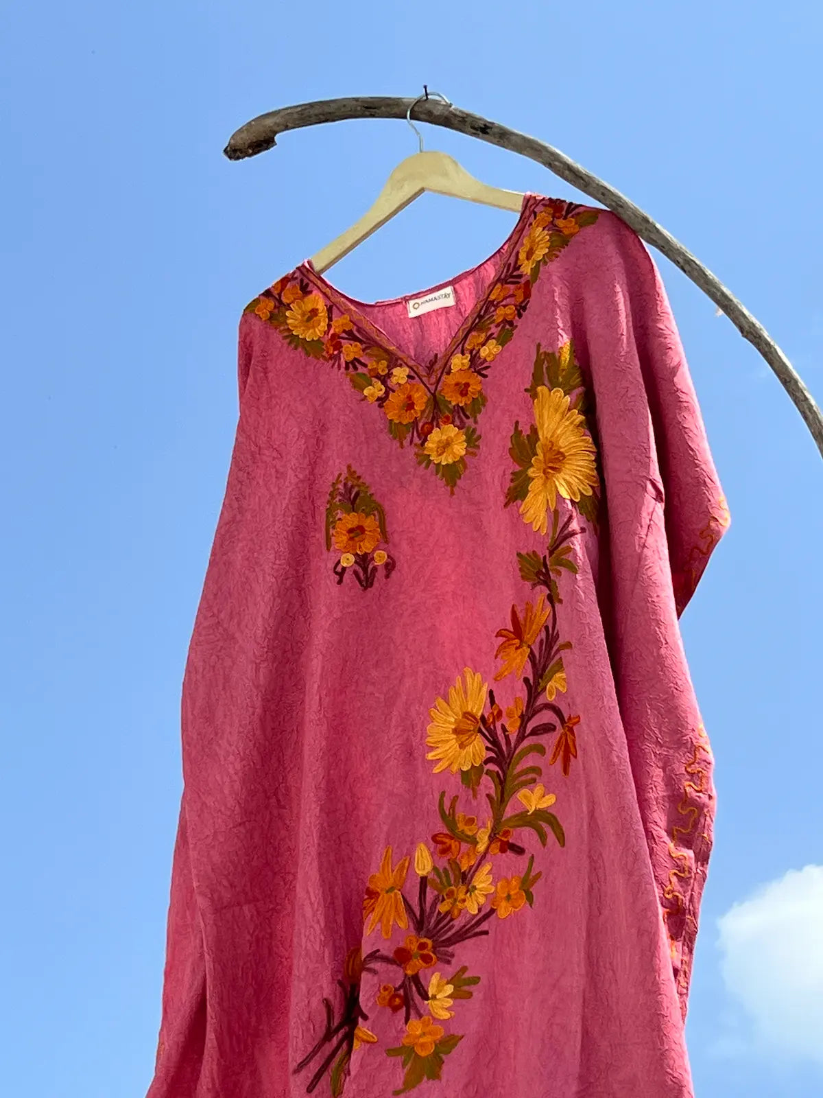 Onion Pink Kashmiri Summer Kaftan Dress- Short