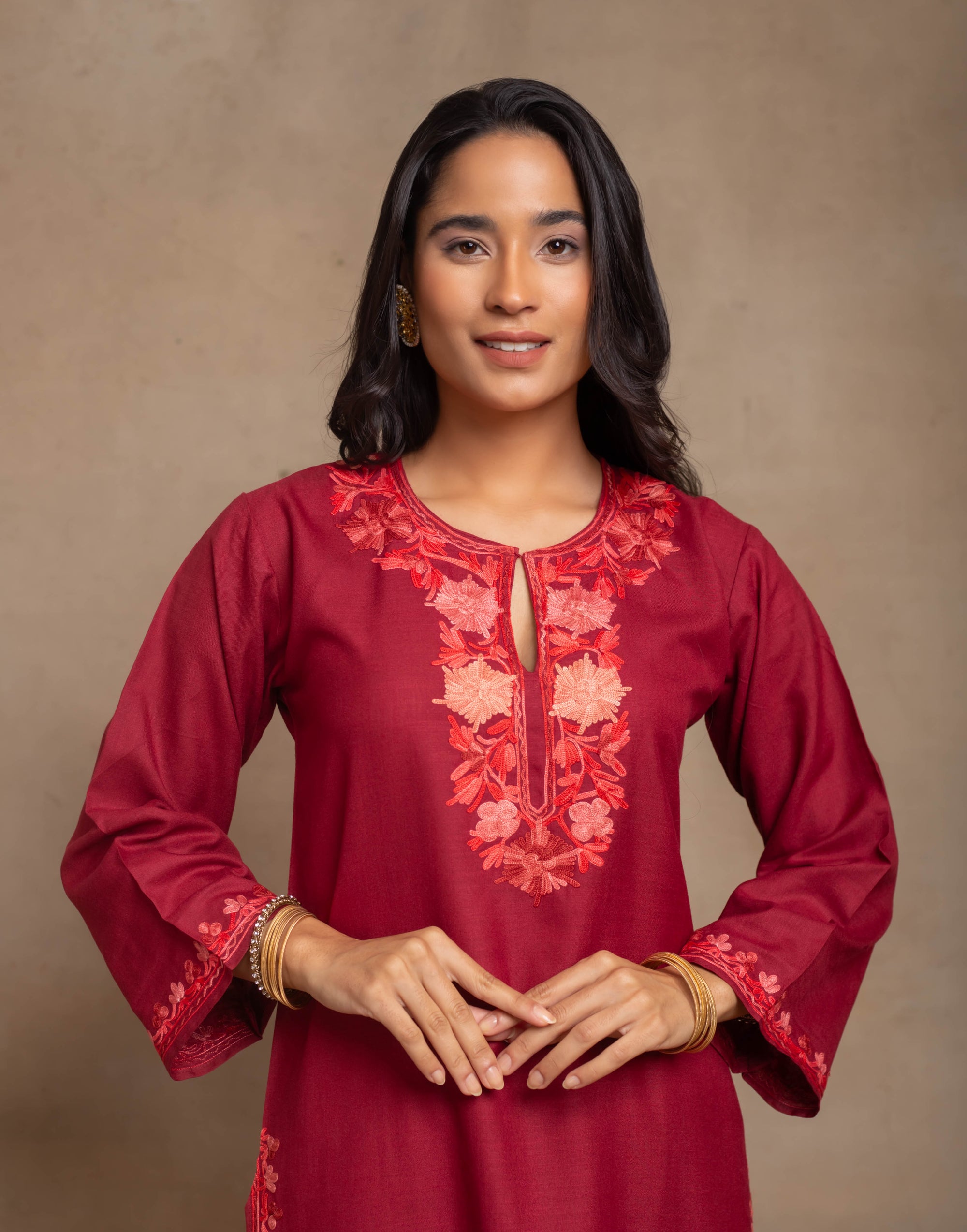 Aabroo_Red_Kashmiri_Cotton_Coord_Set_shop_Namastay