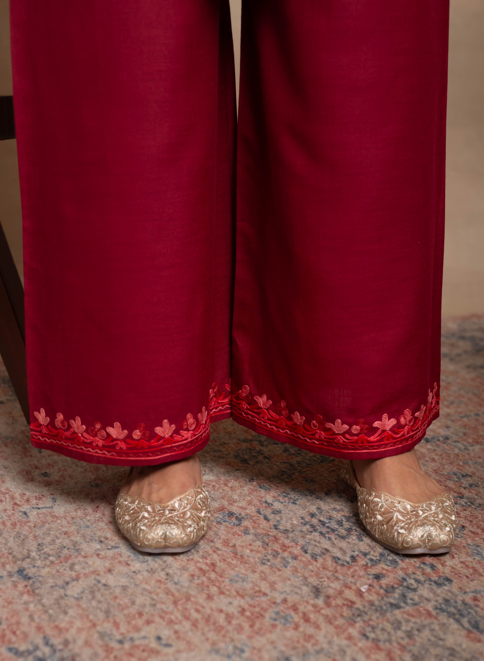 Aabroo Red Kashmiri Cotton Coord Set