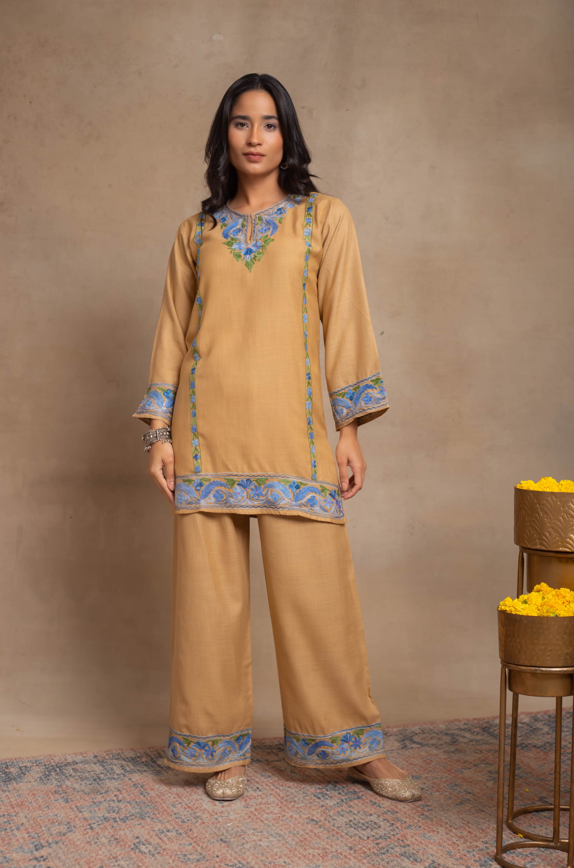 Hina_Beige_Kashmiri_Cotton_Coord_Set_Beige_Set_shop_Namastay