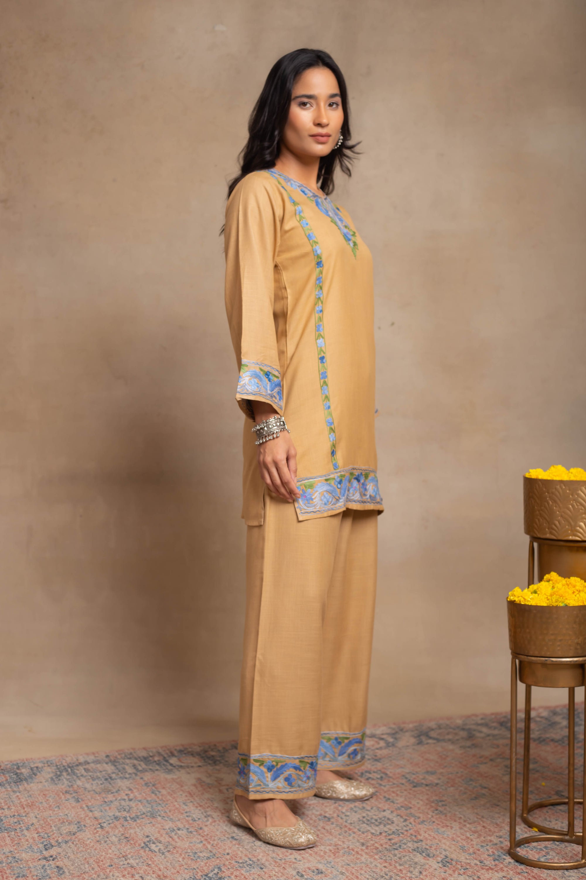 Hina Beige Kashmiri Cotton Coord Set Beige Set