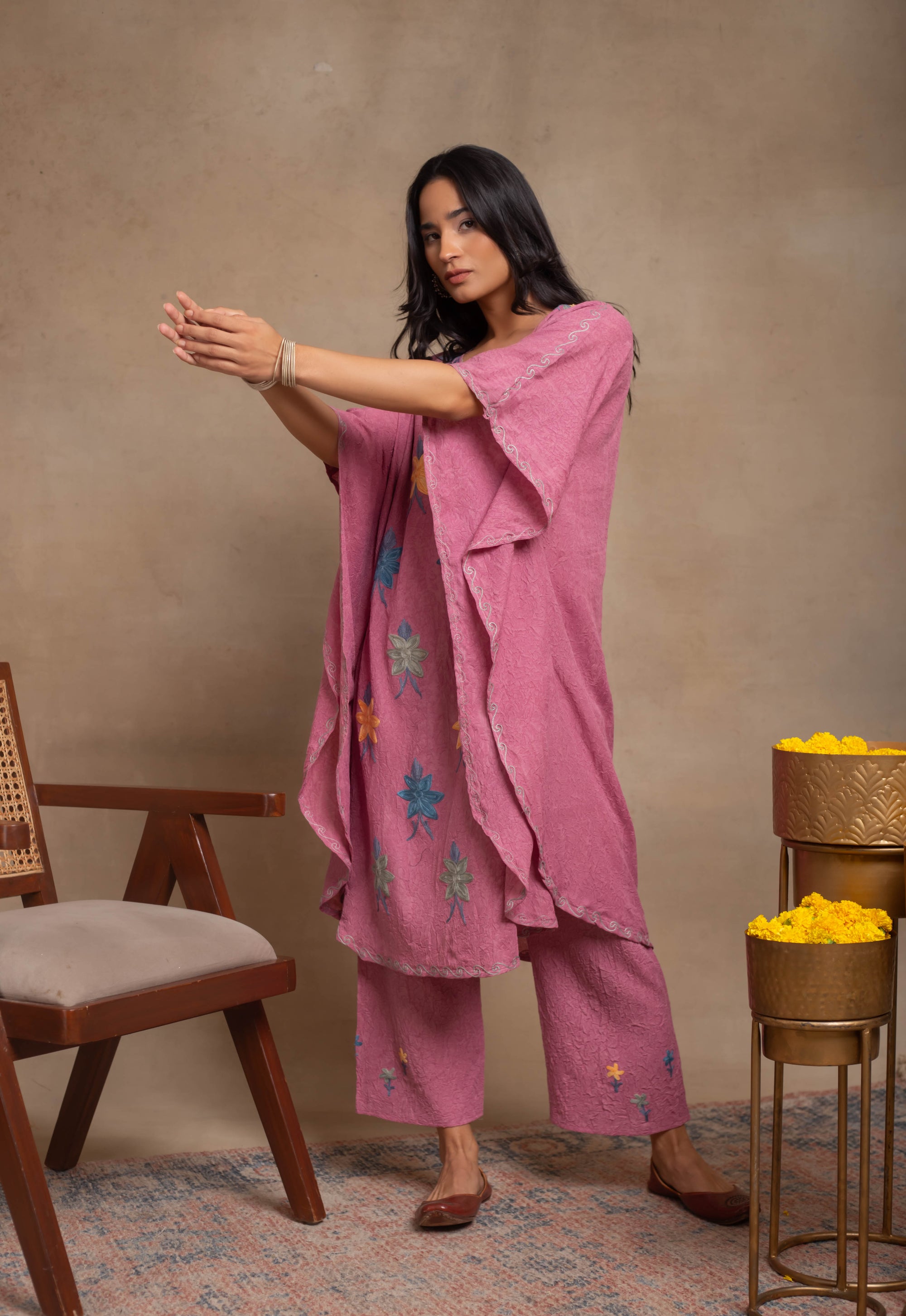 Rida_Blush_Pink_Kashmiri_Cotton_Kaftan_Coord_Set_shop_Namastay
