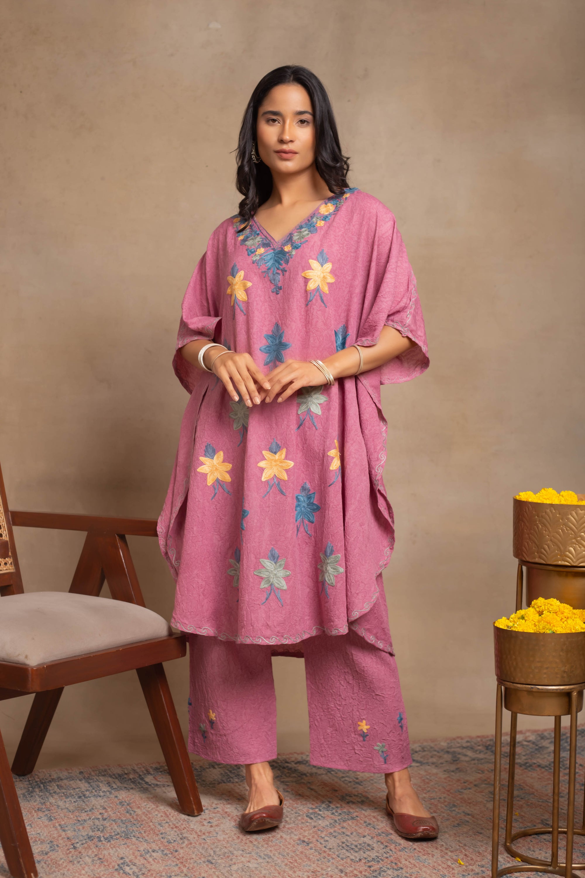 Rida_Blush_Pink_Kashmiri_Cotton_Kaftan_Coord_Set_shop_Namastay